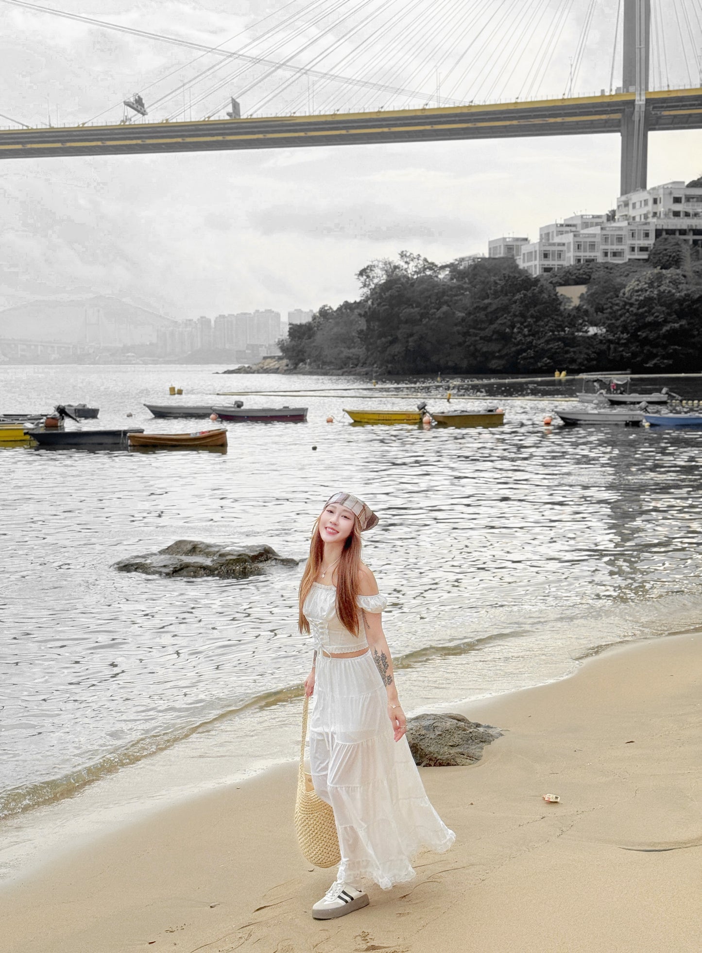 White blossoms set