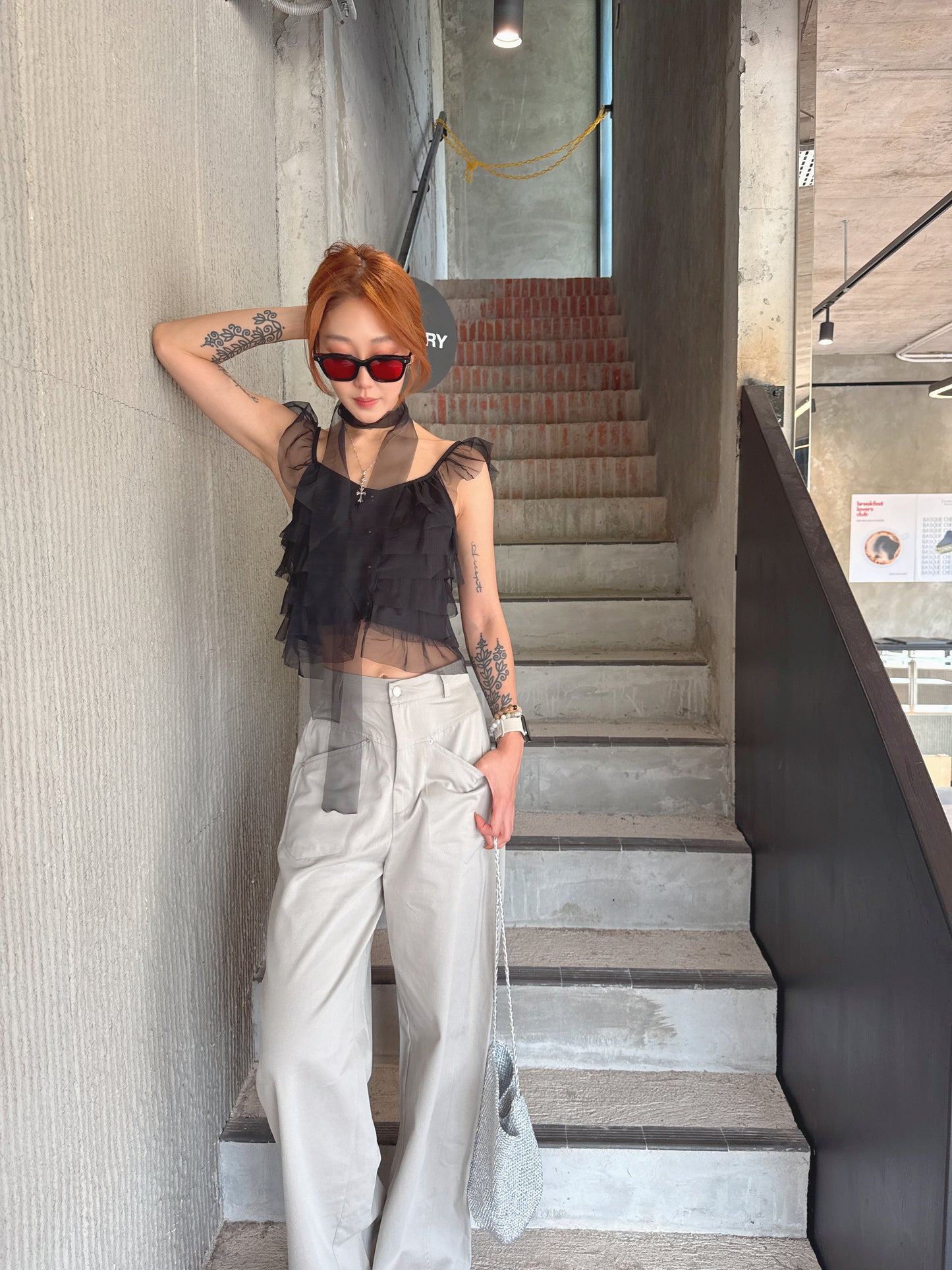 CU-伯爵茶灰直筒cargo pants (free size)