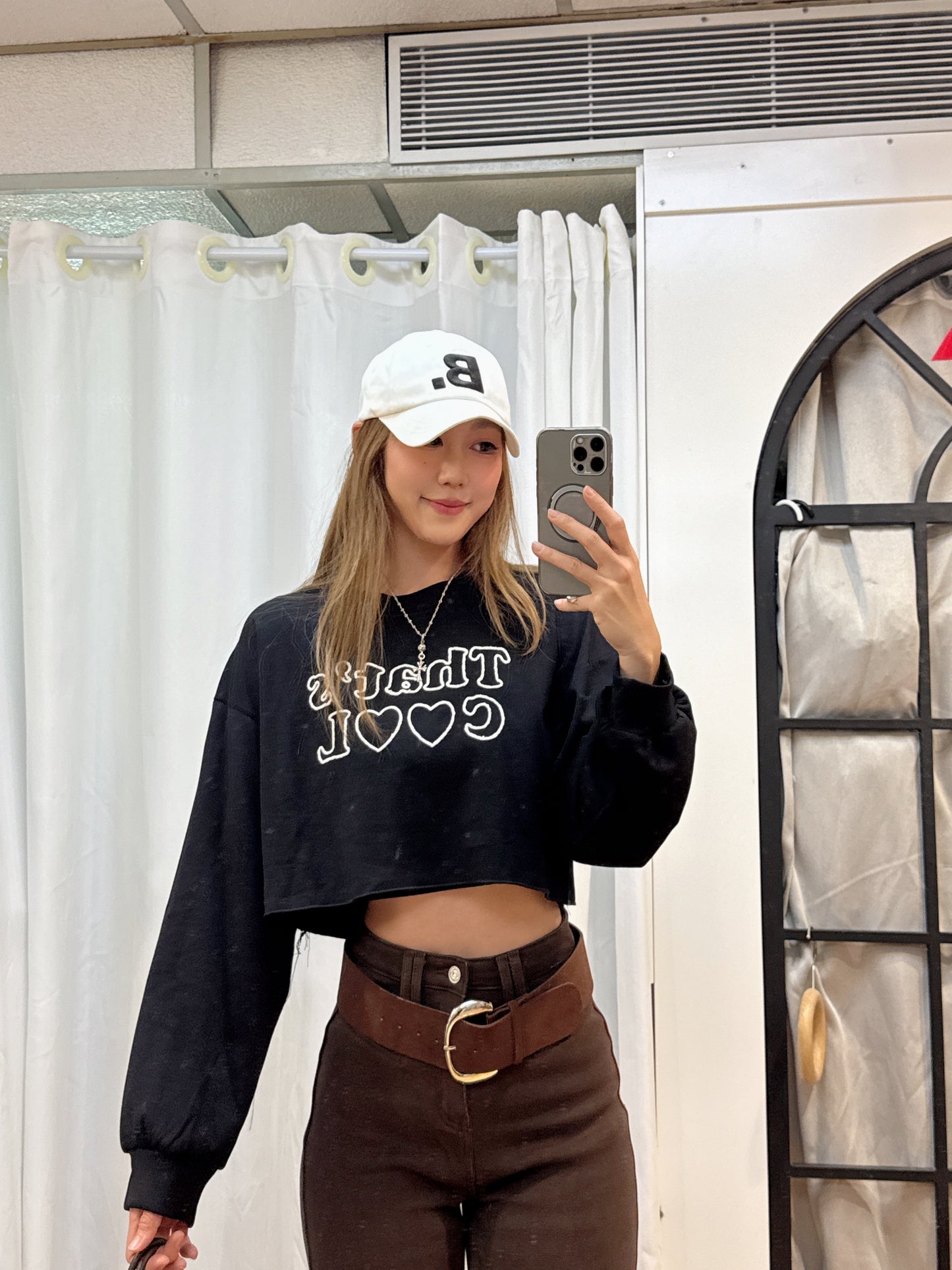 CU-薄身crop 長袖衛衣(黑/白)