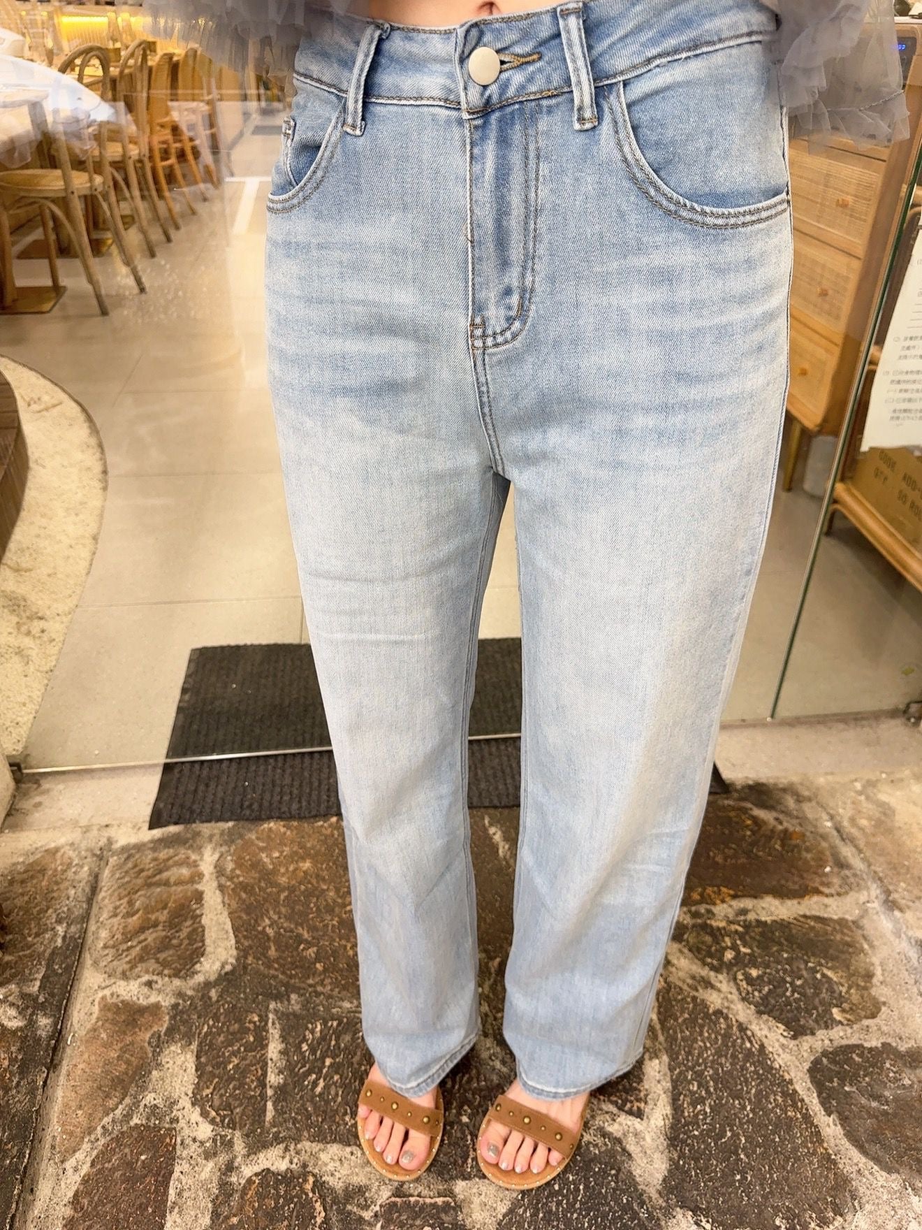 CU Jeans- 超美直腳淺藍洗水牛仔褲