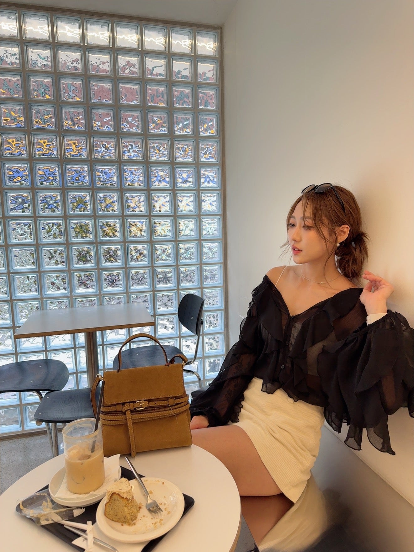 Black ruffle see through top