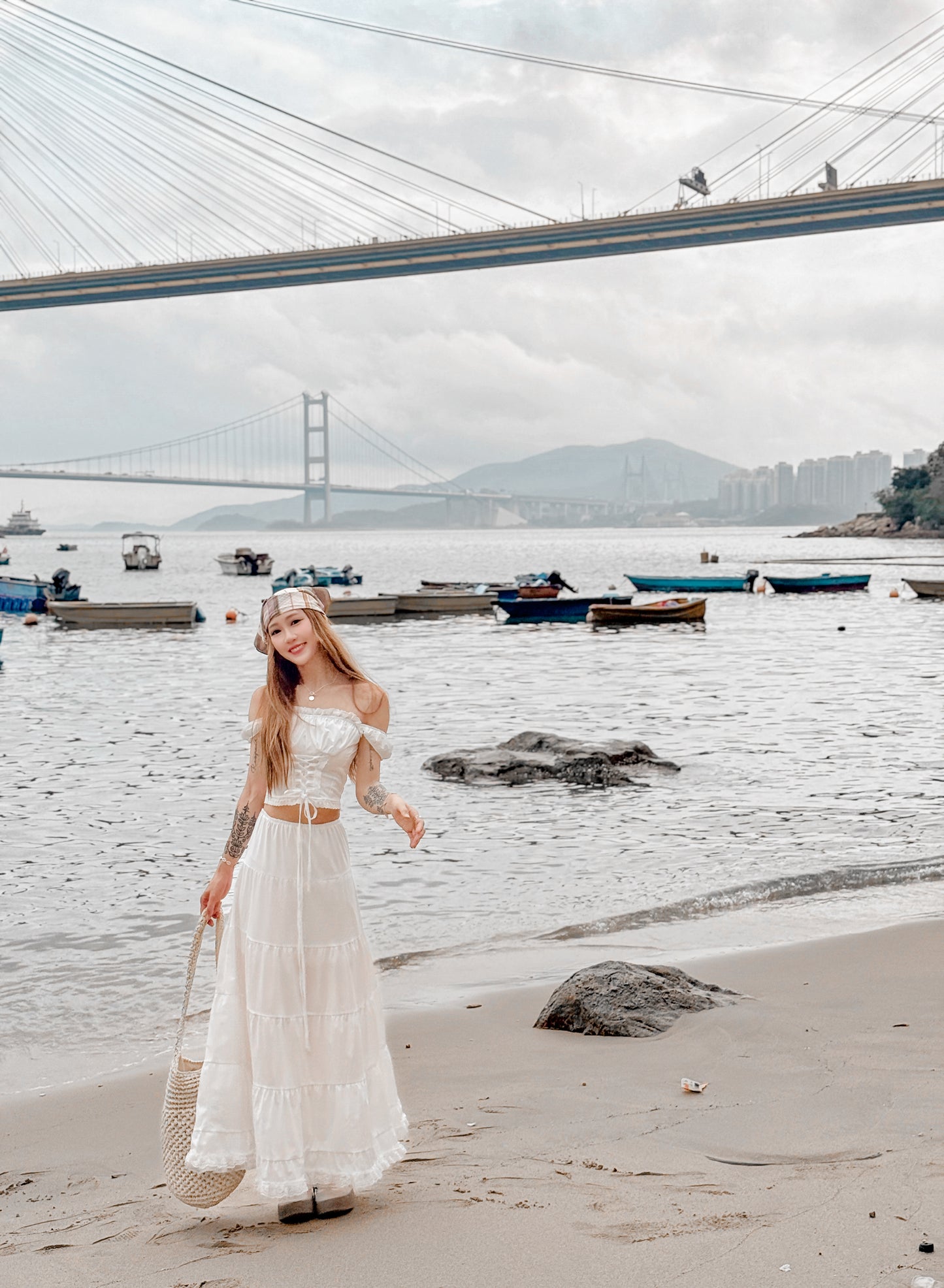 White blossoms set