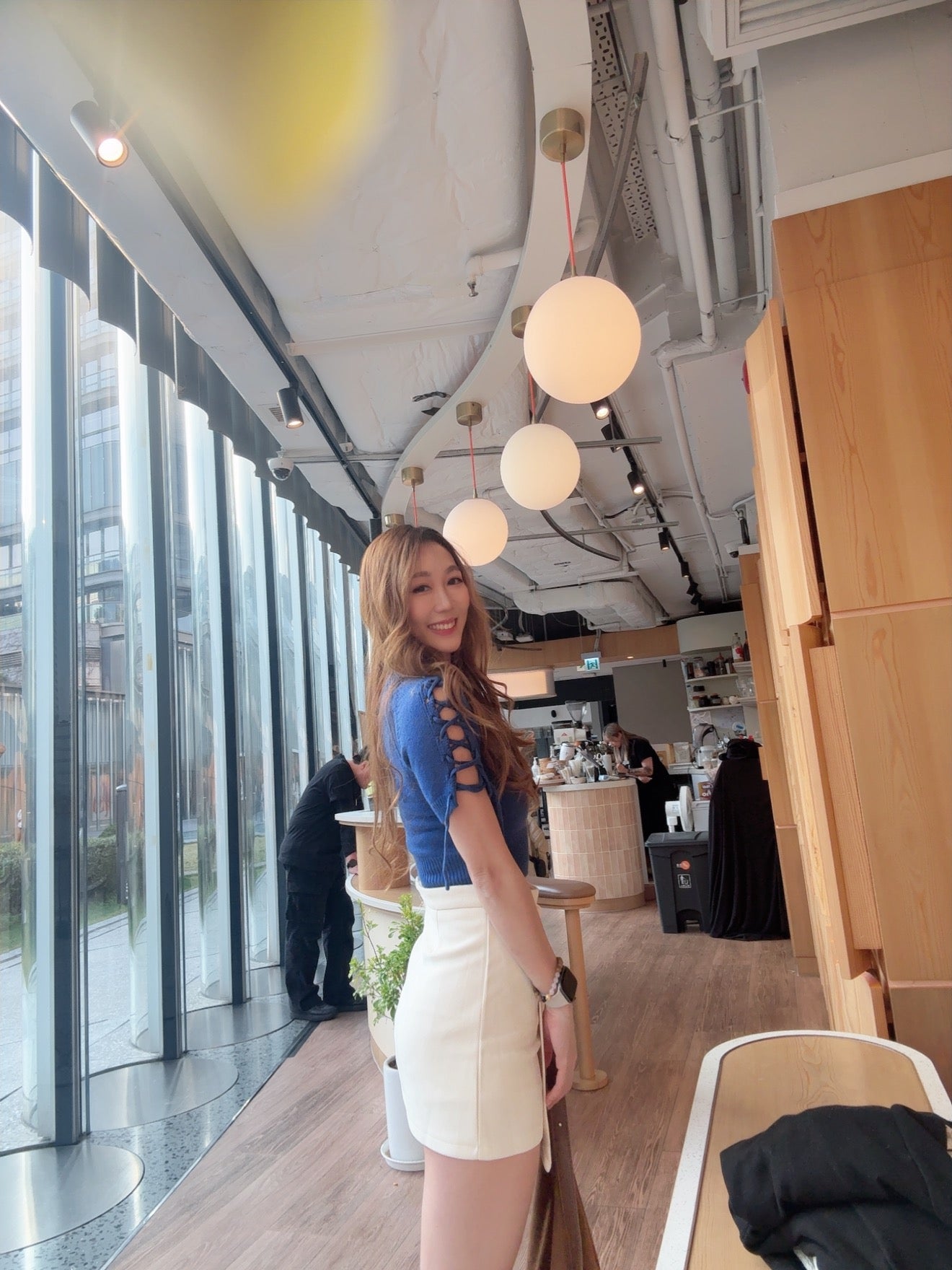 寶藍短袖麻花top