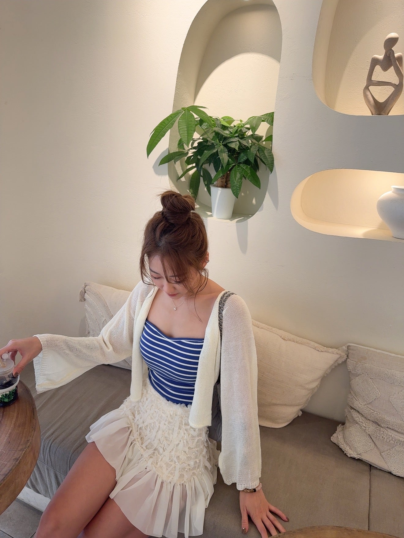 CU-藍白間條幼帶bra top
