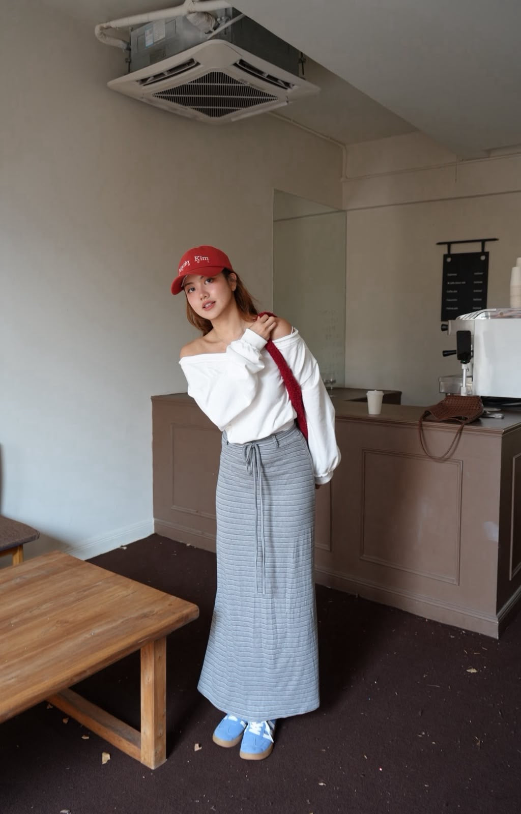 【Off-Shoulder Chic】極簡落肩收腰層次感長袖衛衣