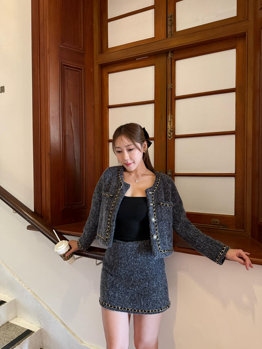 CU- 碳灰Tweed羊絨外套+半裙set