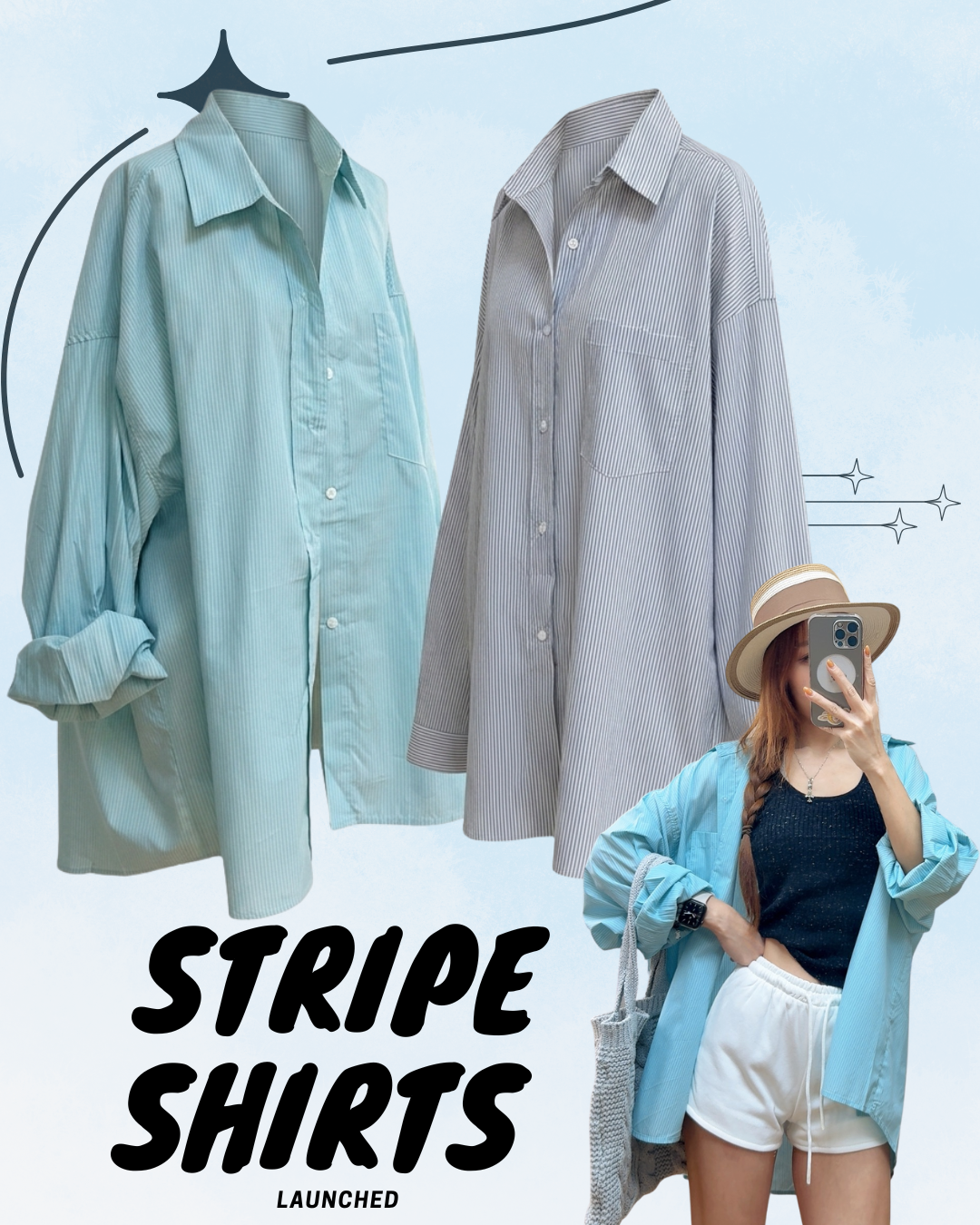 CU-Stripe oversize shirt (mint/blue)