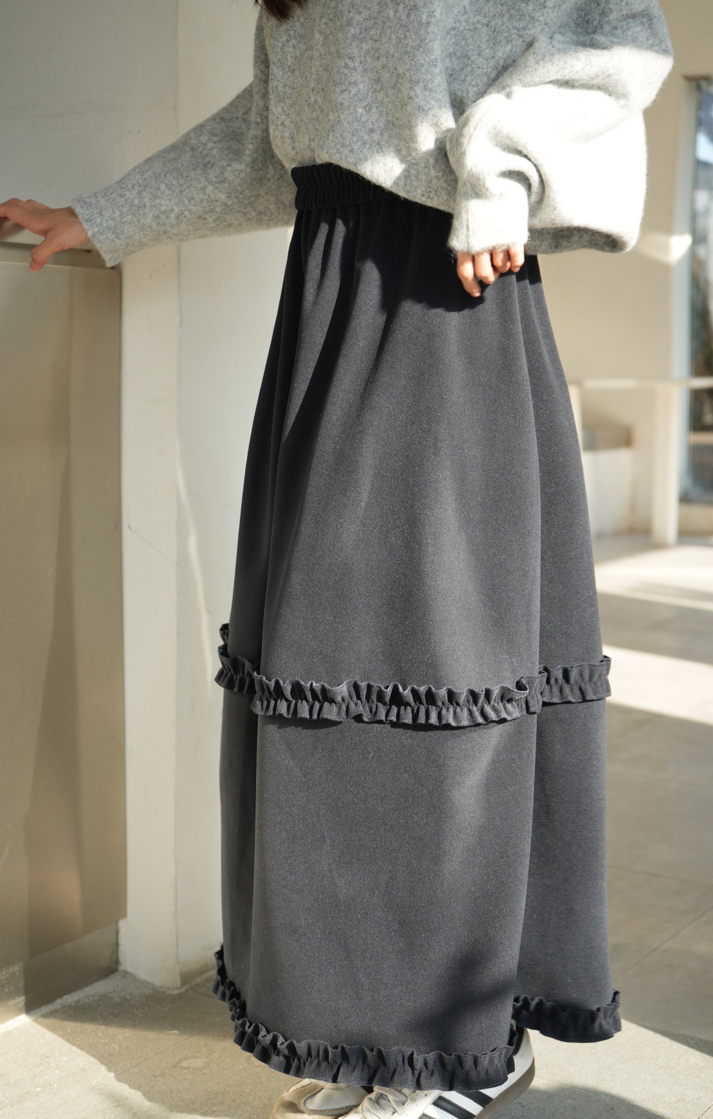 CU- cream layer絨面中長裙