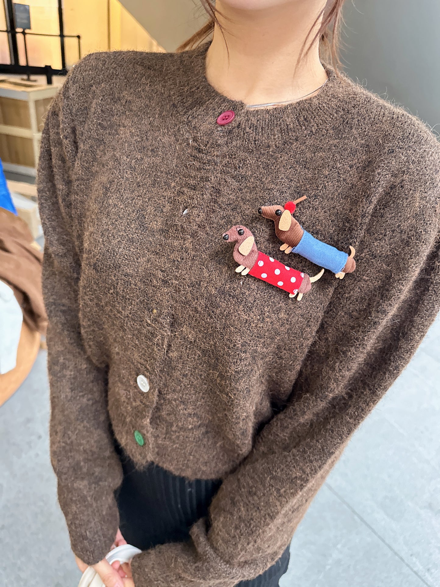 CU- wonder彩色小狗鈕扣cardigan