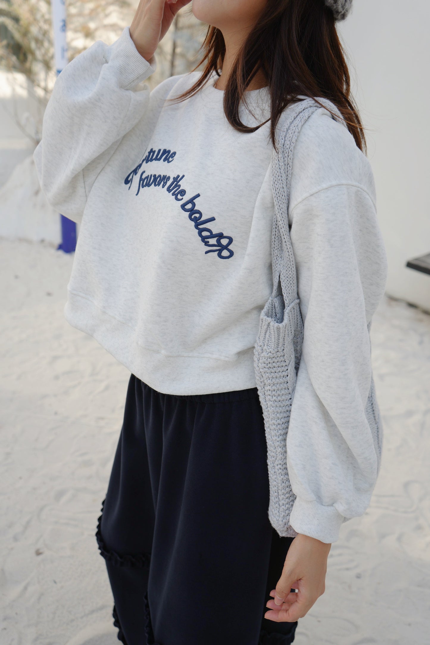 CU- 刺繡拼色street sweater