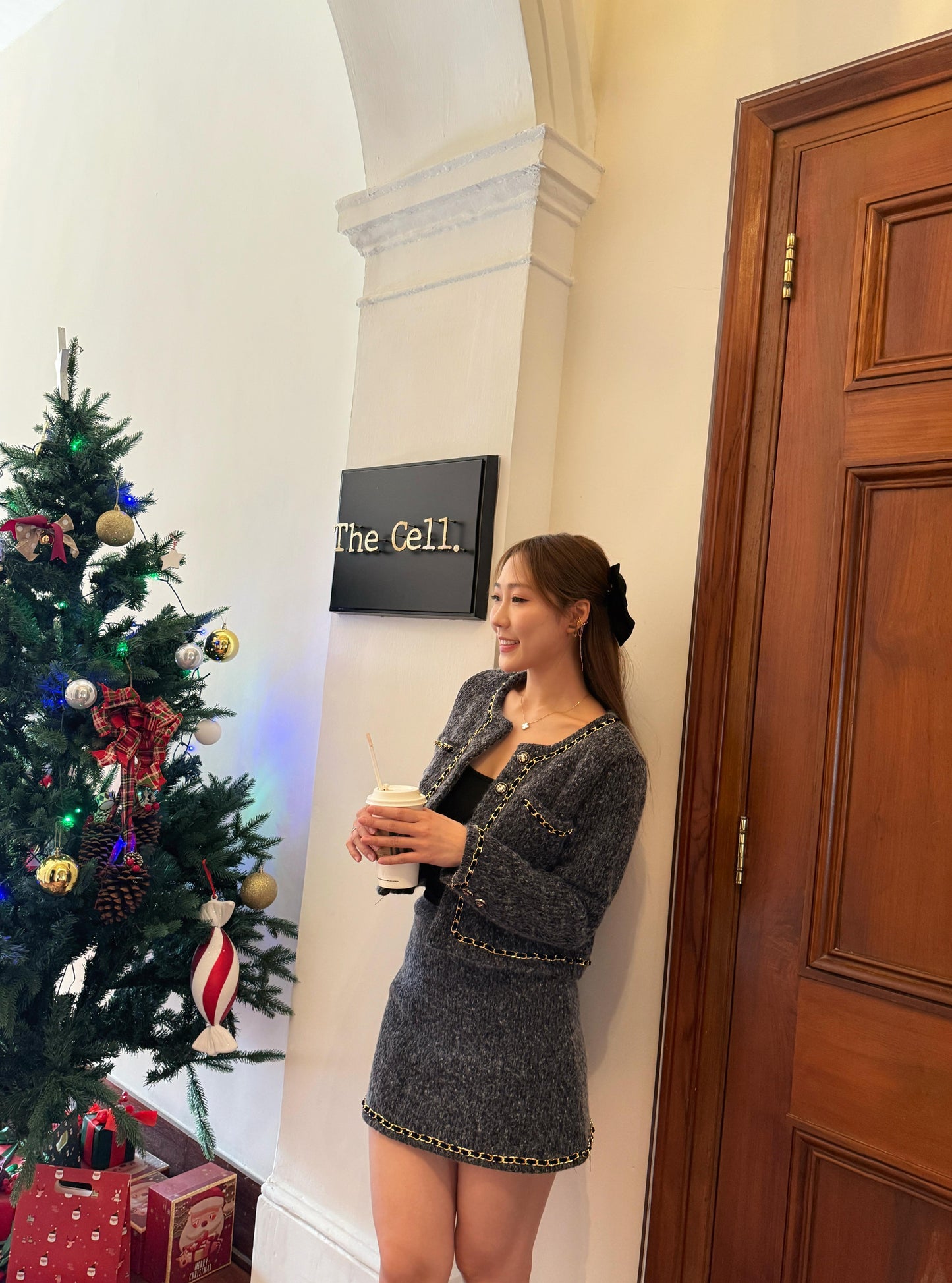 CU- 碳灰Tweed羊絨外套+半裙set