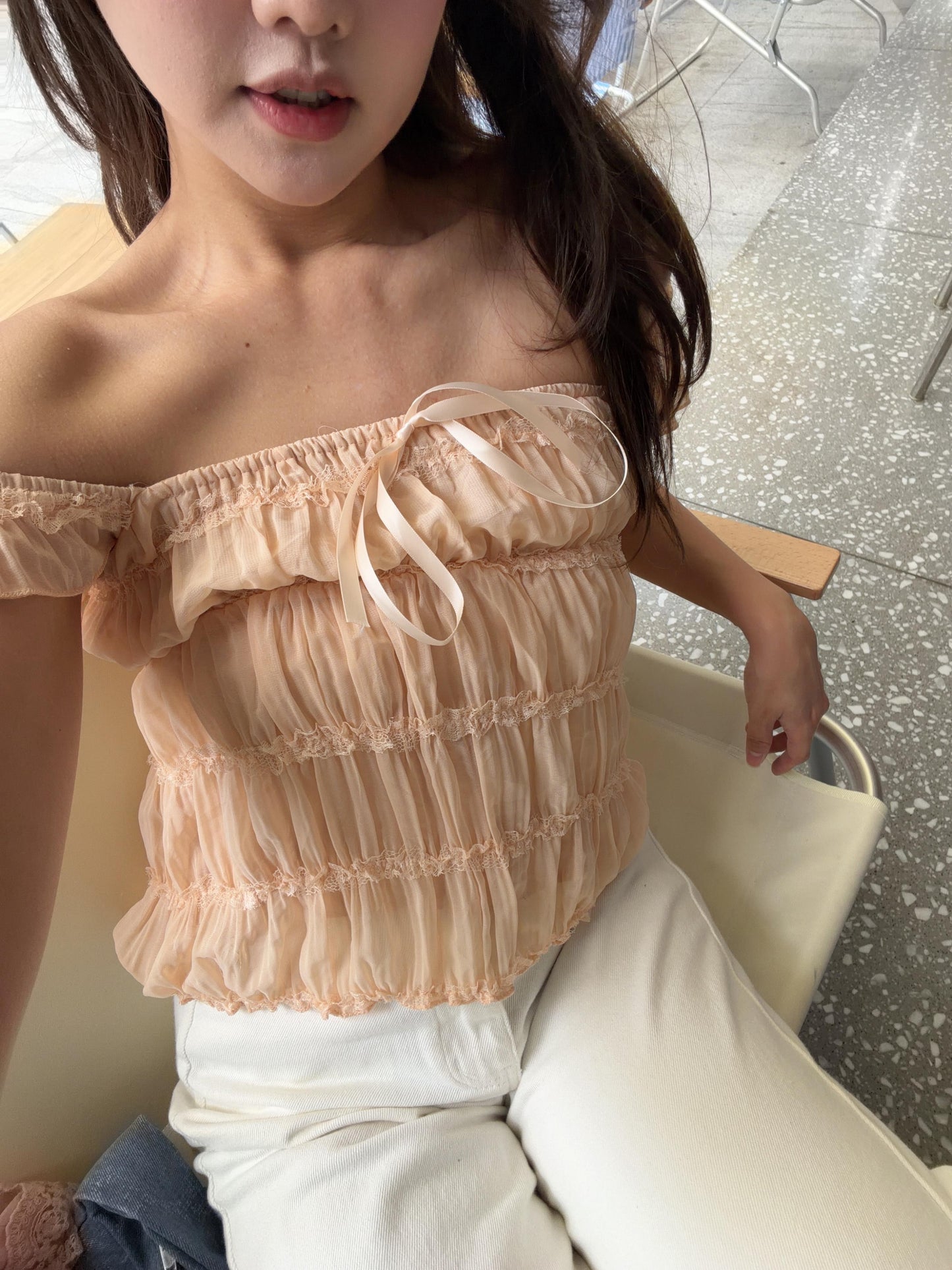 CU-Daisy top(橘子色/米白色）