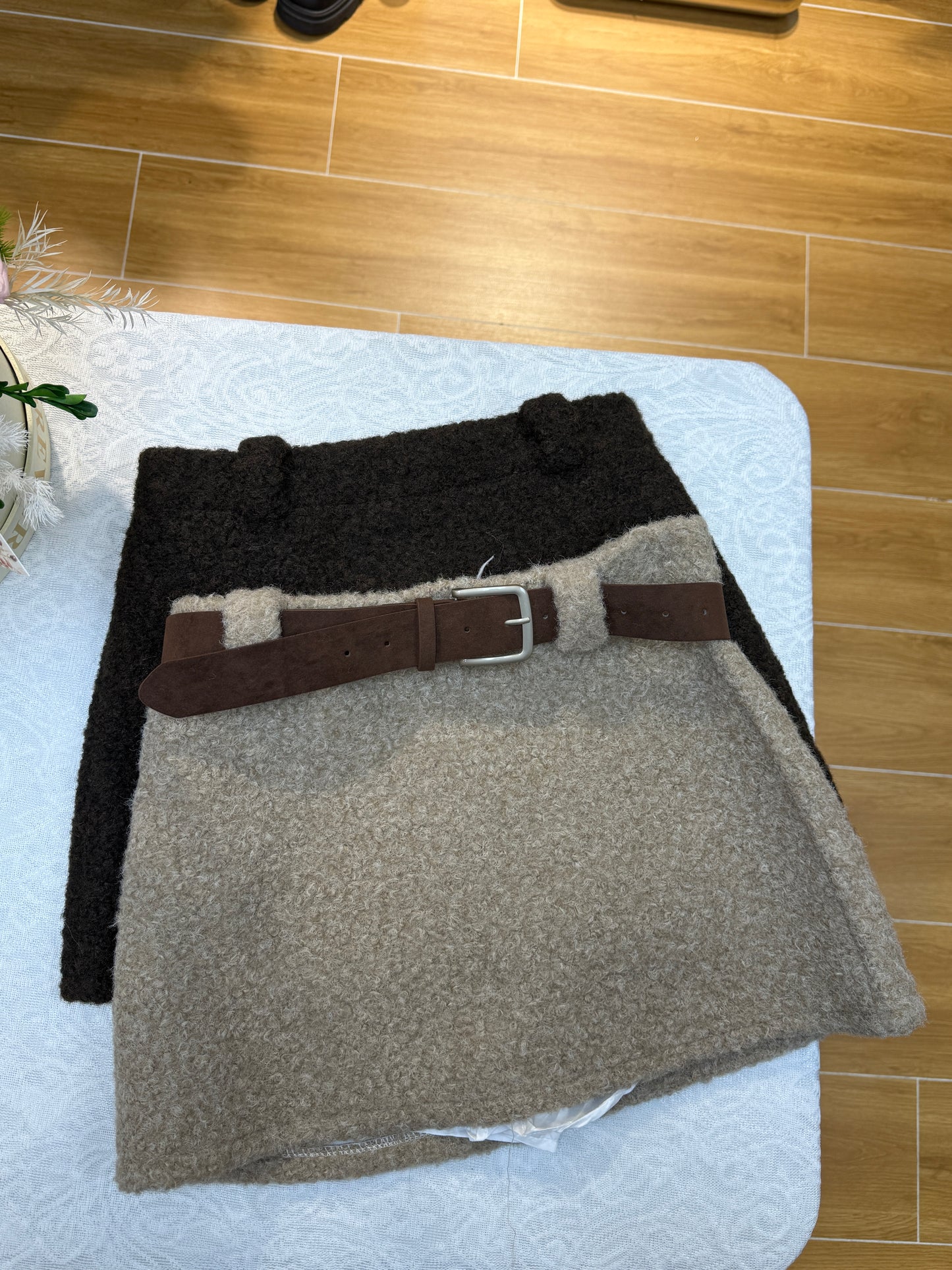 羊羔毛絨高腰半身裙（啡/奶茶）