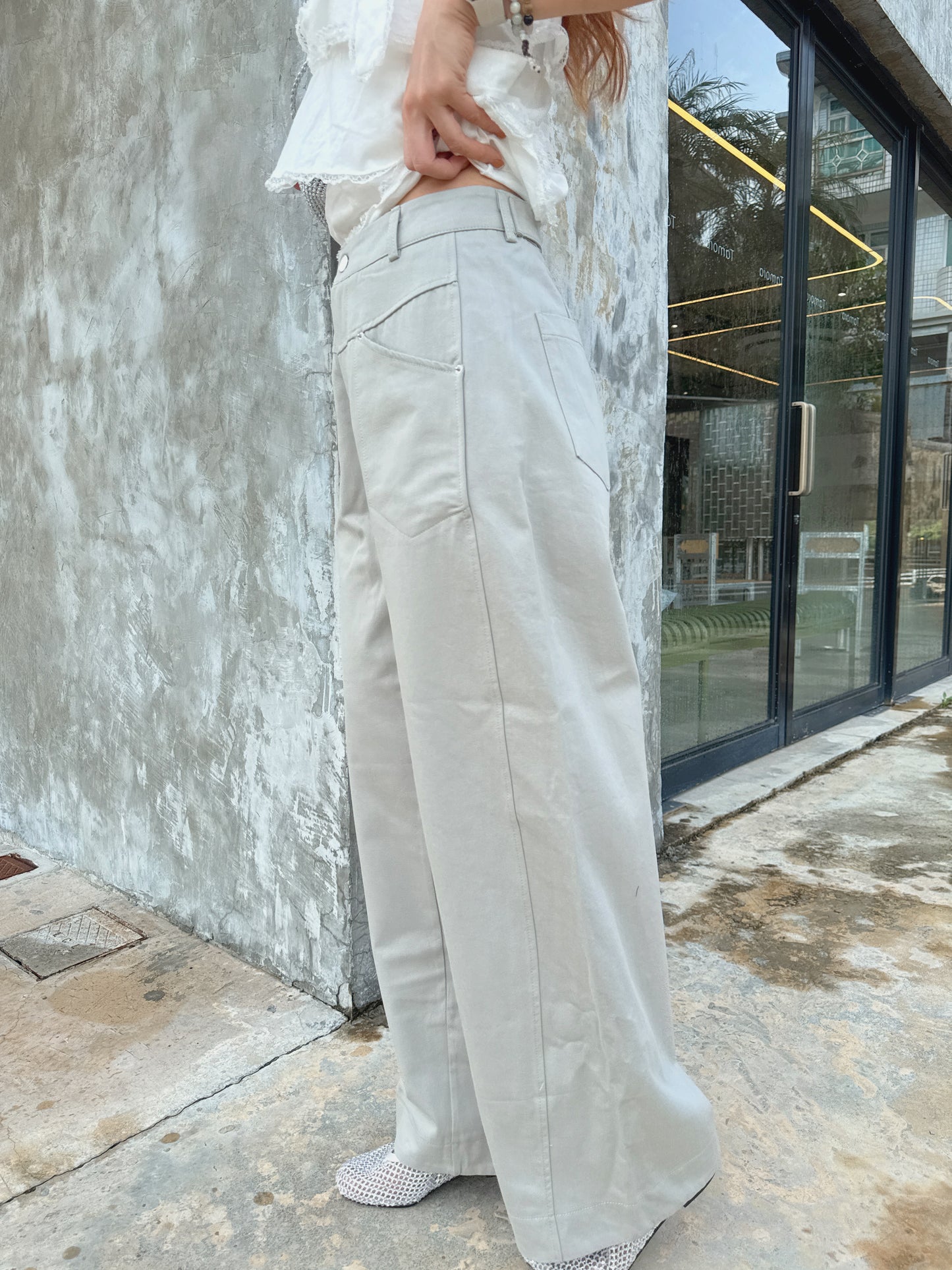 CU-伯爵茶灰直筒cargo pants (free size)