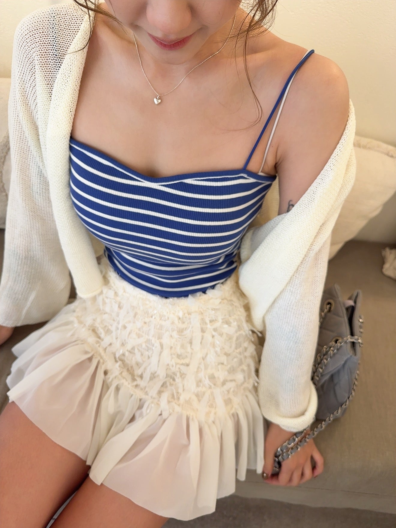 CU-藍白間條幼帶bra top