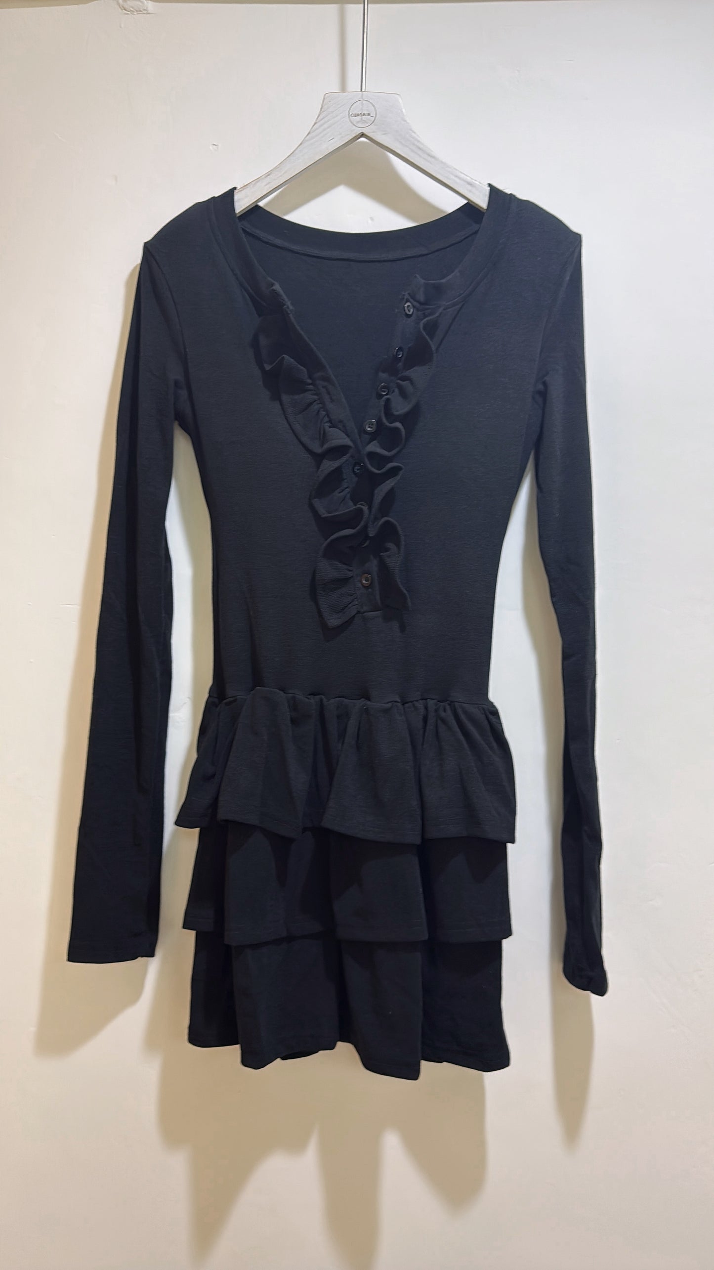 彈力棉質蛋糕連身短裙（黑/灰）