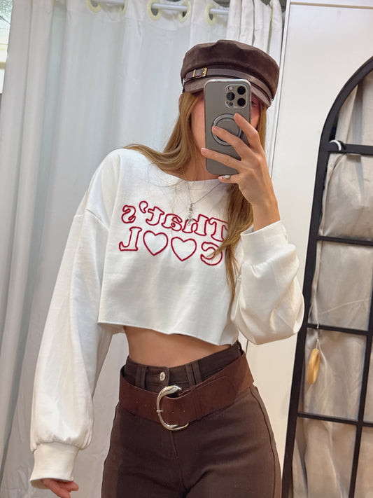 CU-薄身crop 長袖衛衣（黑/白）