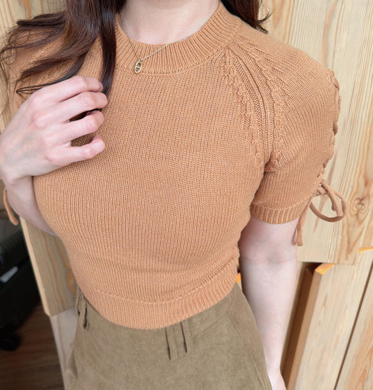 焦糖啡短袖麻花top