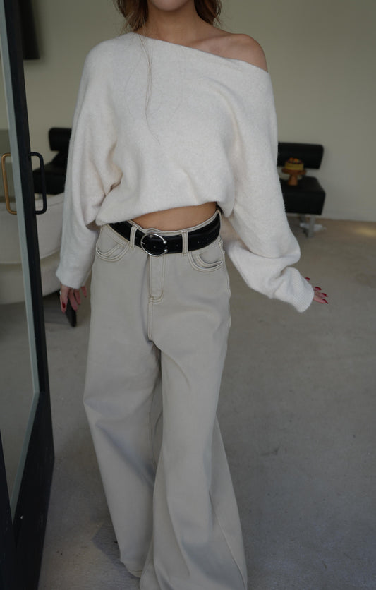 CU-冬日絨奶茶灰闊腳長腿褲(S/M/L）