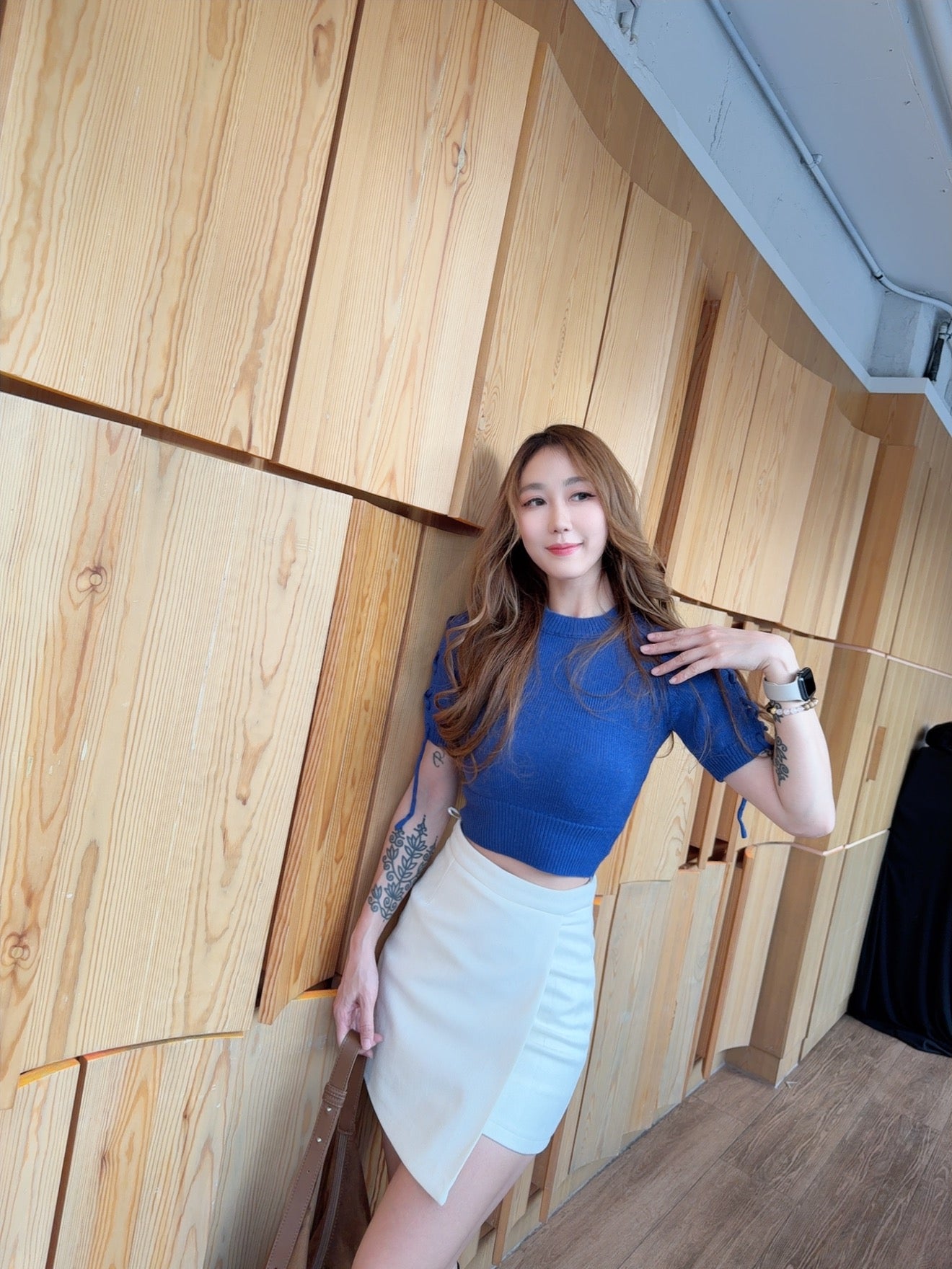 寶藍短袖麻花top