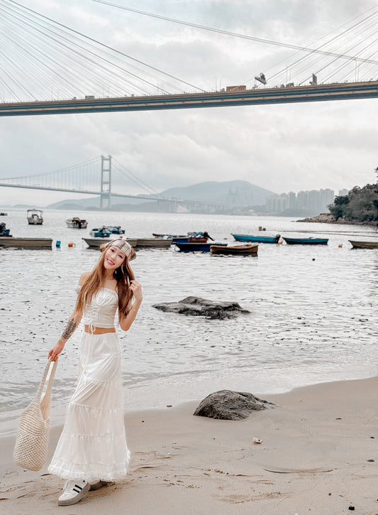 White blossoms set