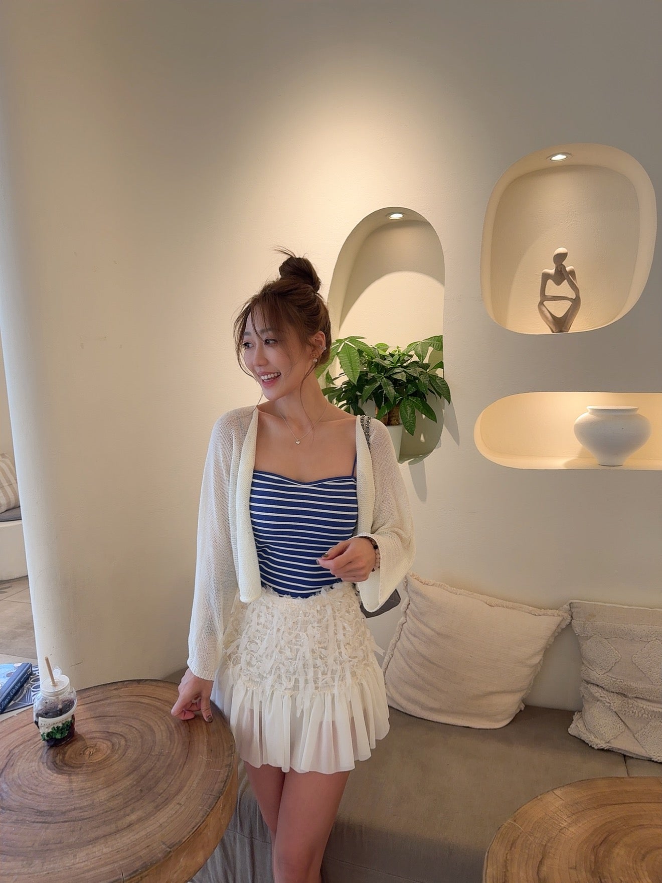 CU-藍白間條幼帶bra top