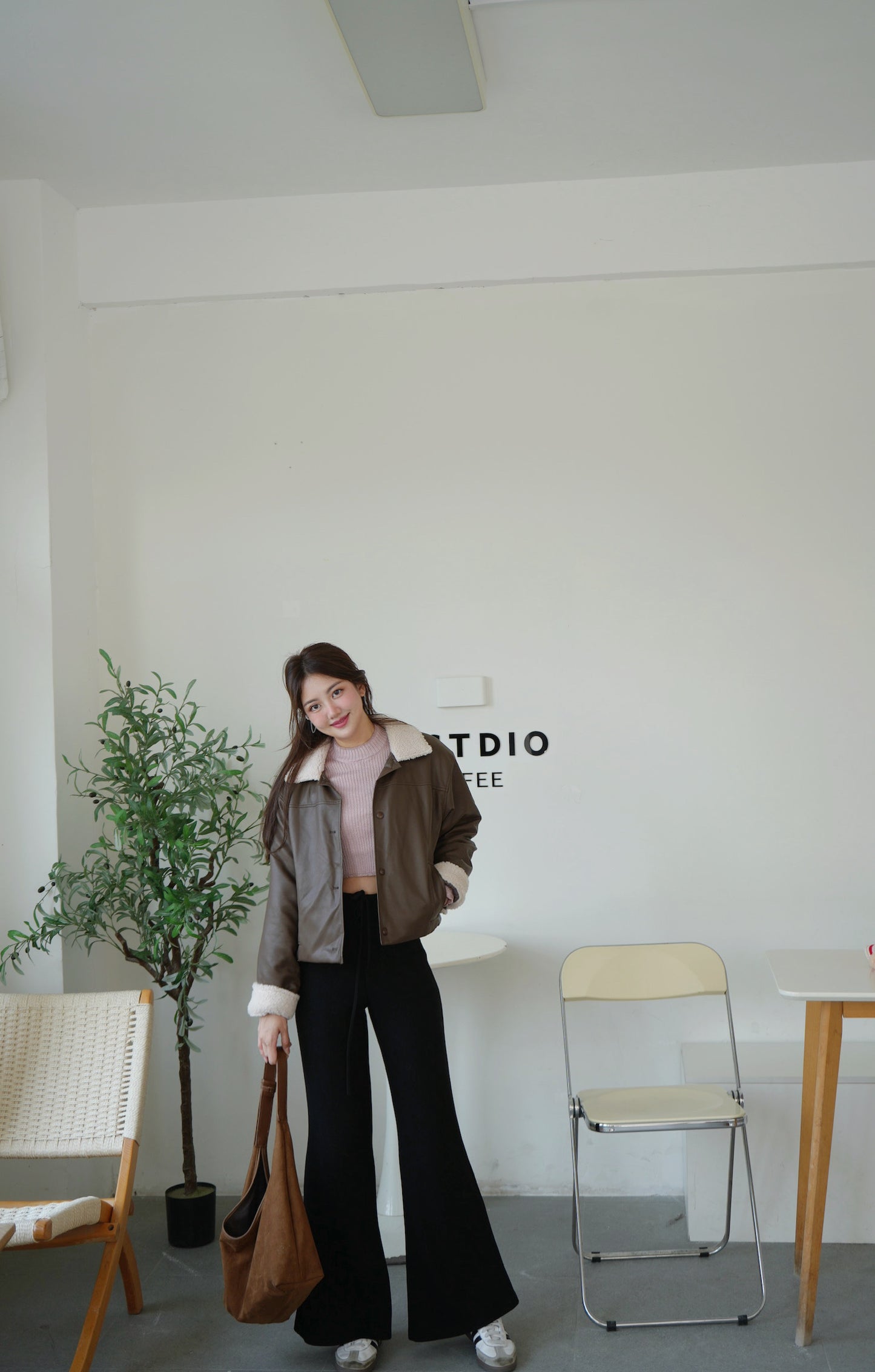 毛毛領拼皮夾棉外套