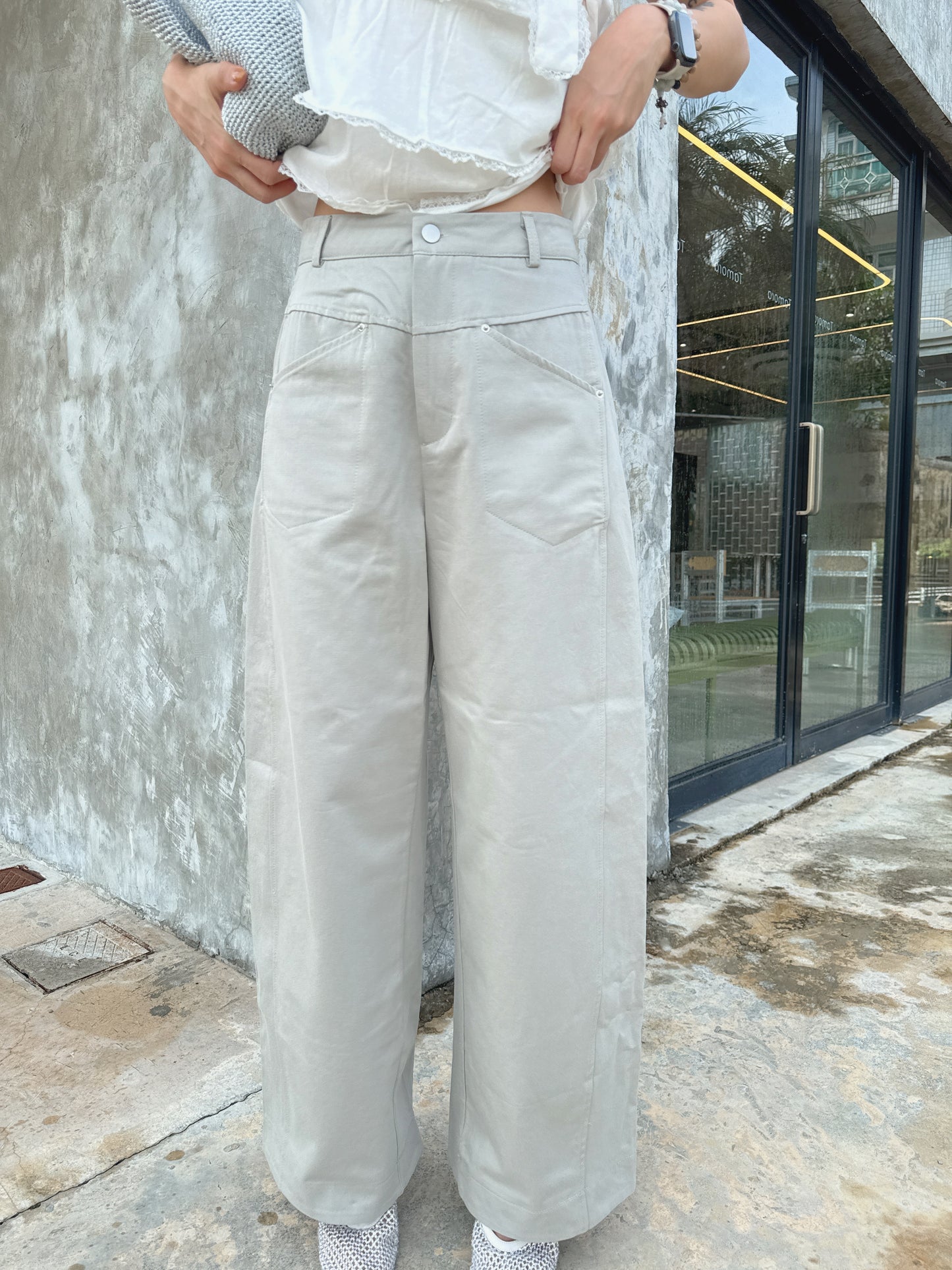 CU-伯爵茶灰直筒cargo pants (free size)