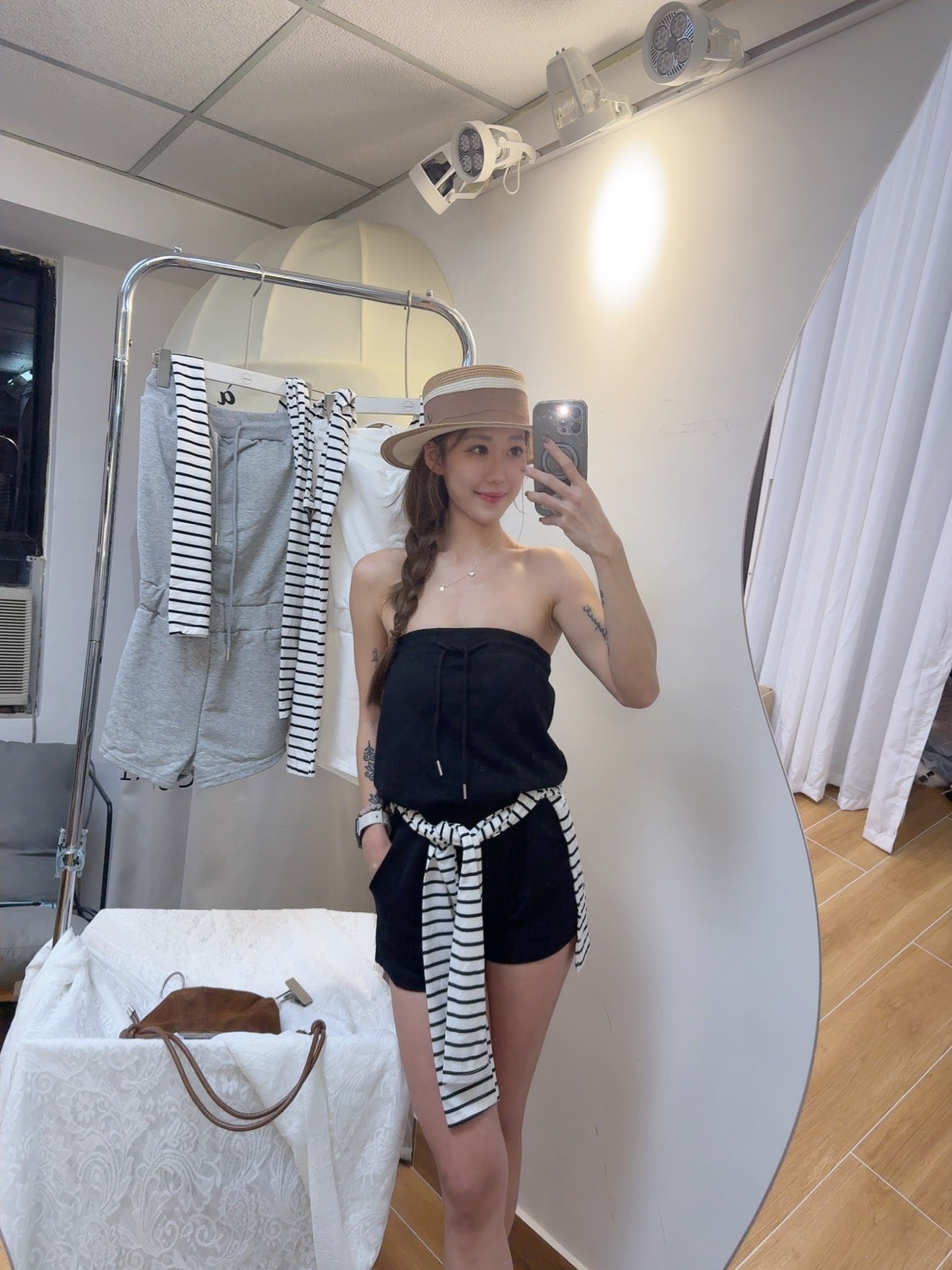 Sporty girl 抹胸連身褲（黑/白/灰）