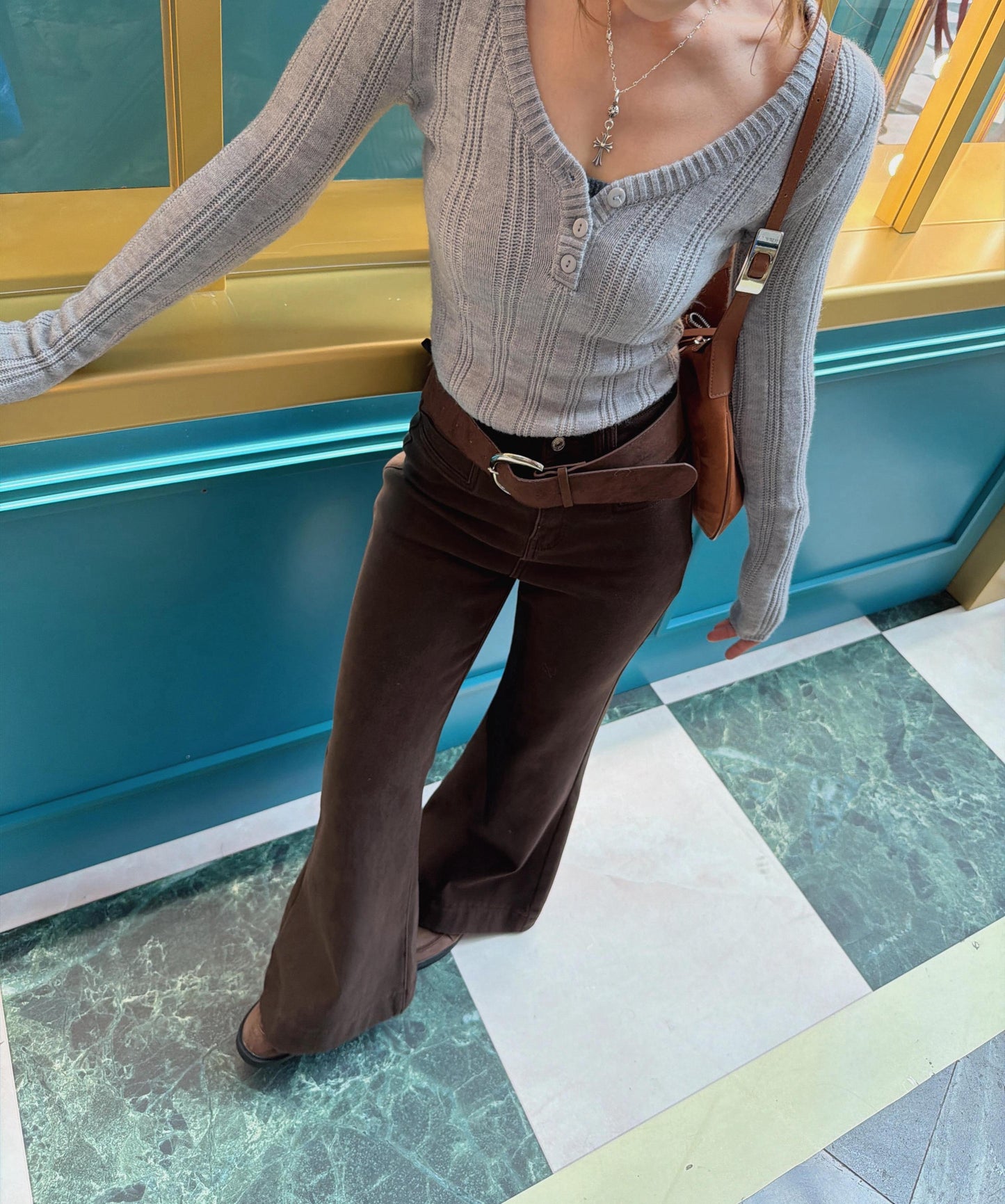 超顯瘦歐美V領針織上衣（灰）