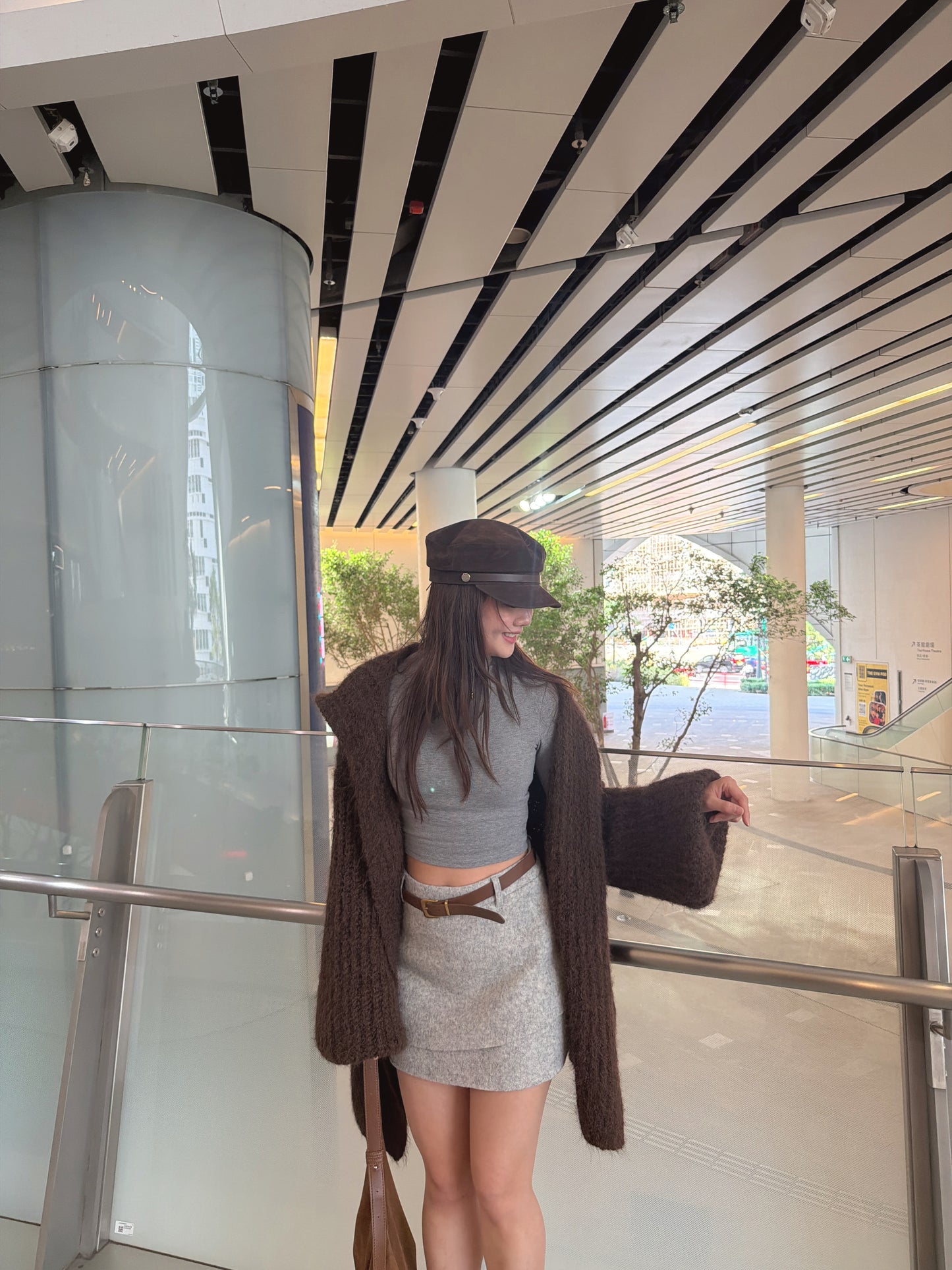 最美cutting! 絨面海浪邊半身裙（包皮帶）（深灰/淺灰）