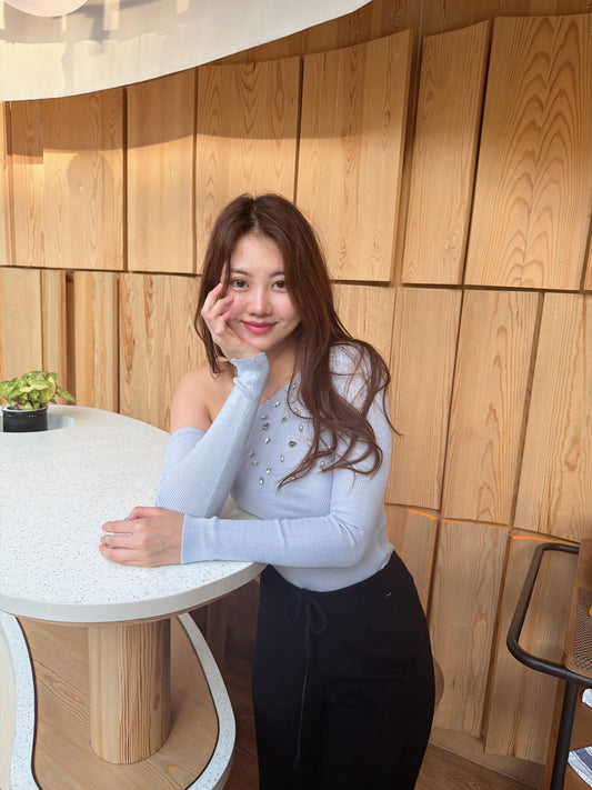 閃鑽女神風斜膊上衣（杏/灰）