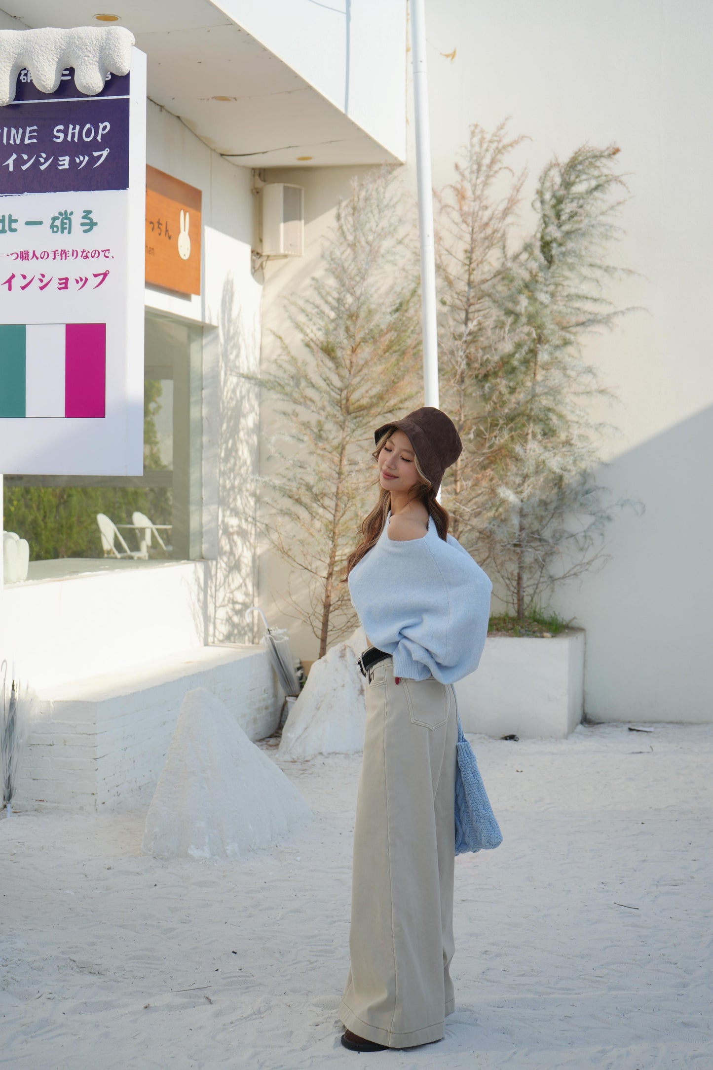 CU-冬日絨奶茶灰闊腳長腿褲(S/M/L）