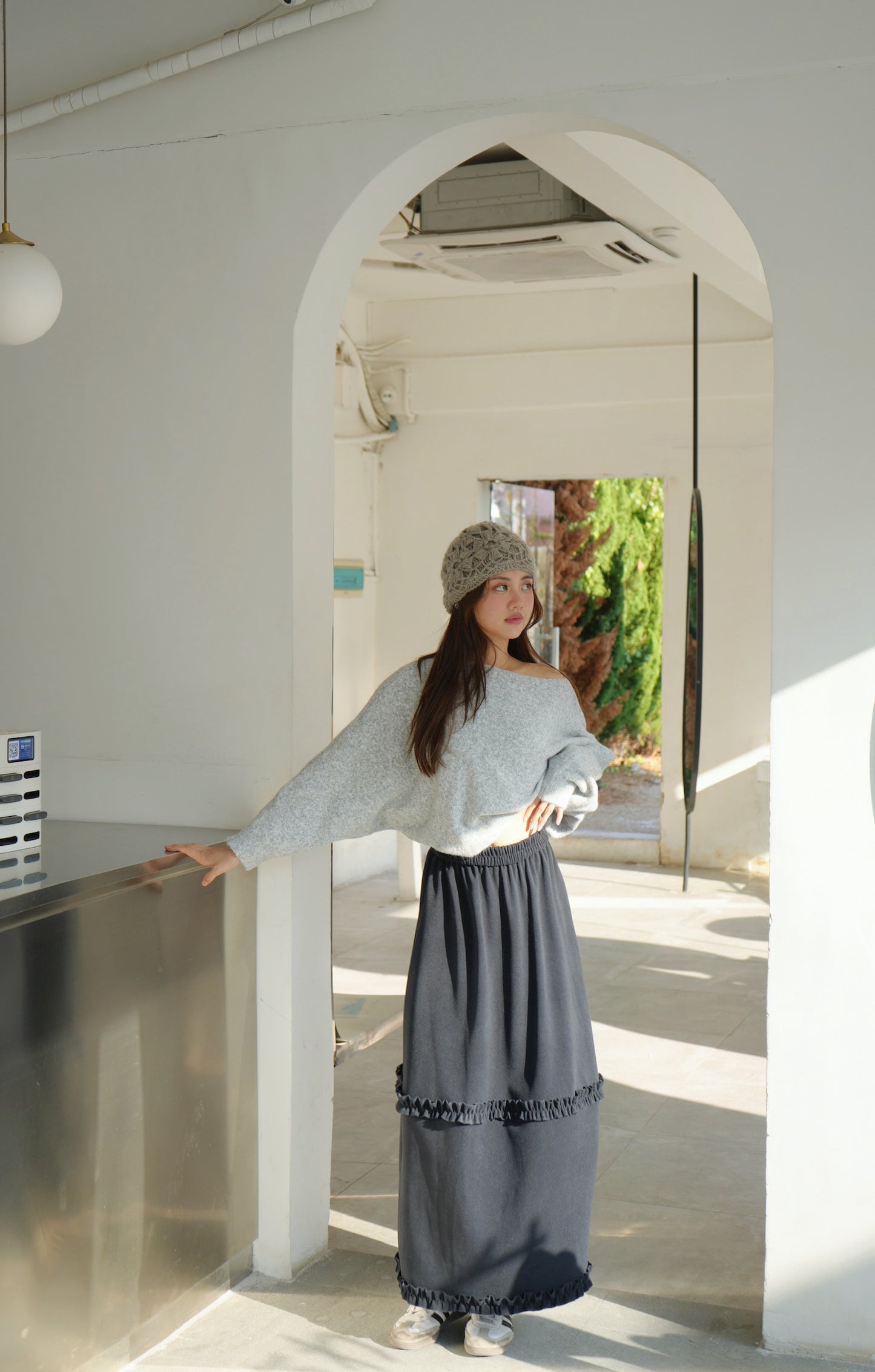 CU- cream layer絨面中長裙