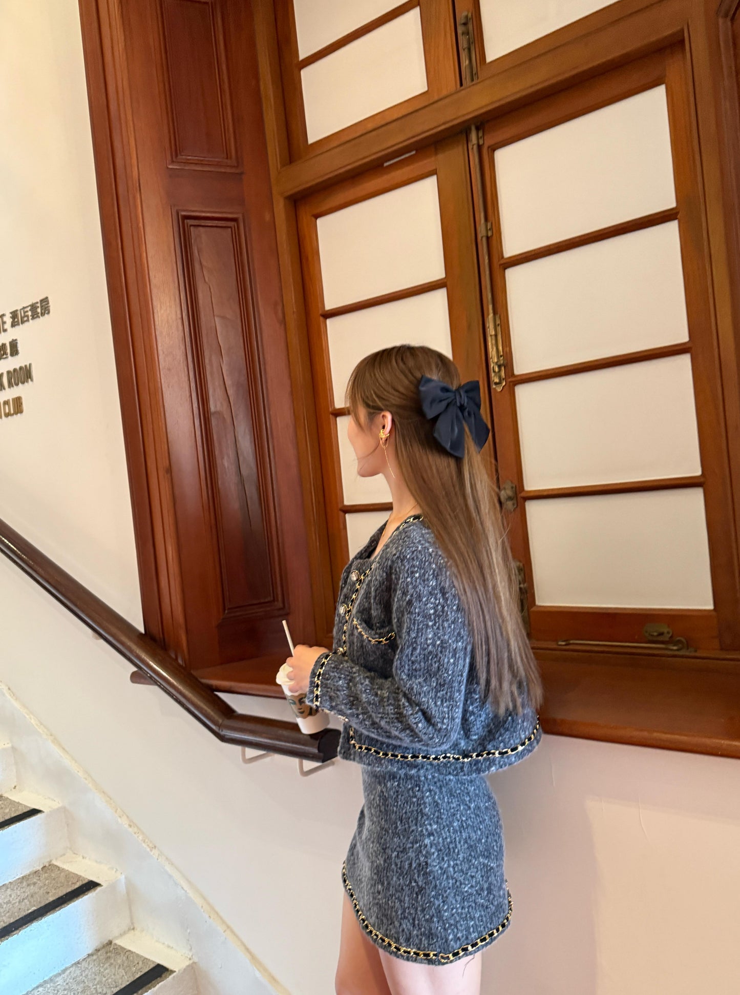 CU- 碳灰Tweed羊絨外套+半裙set