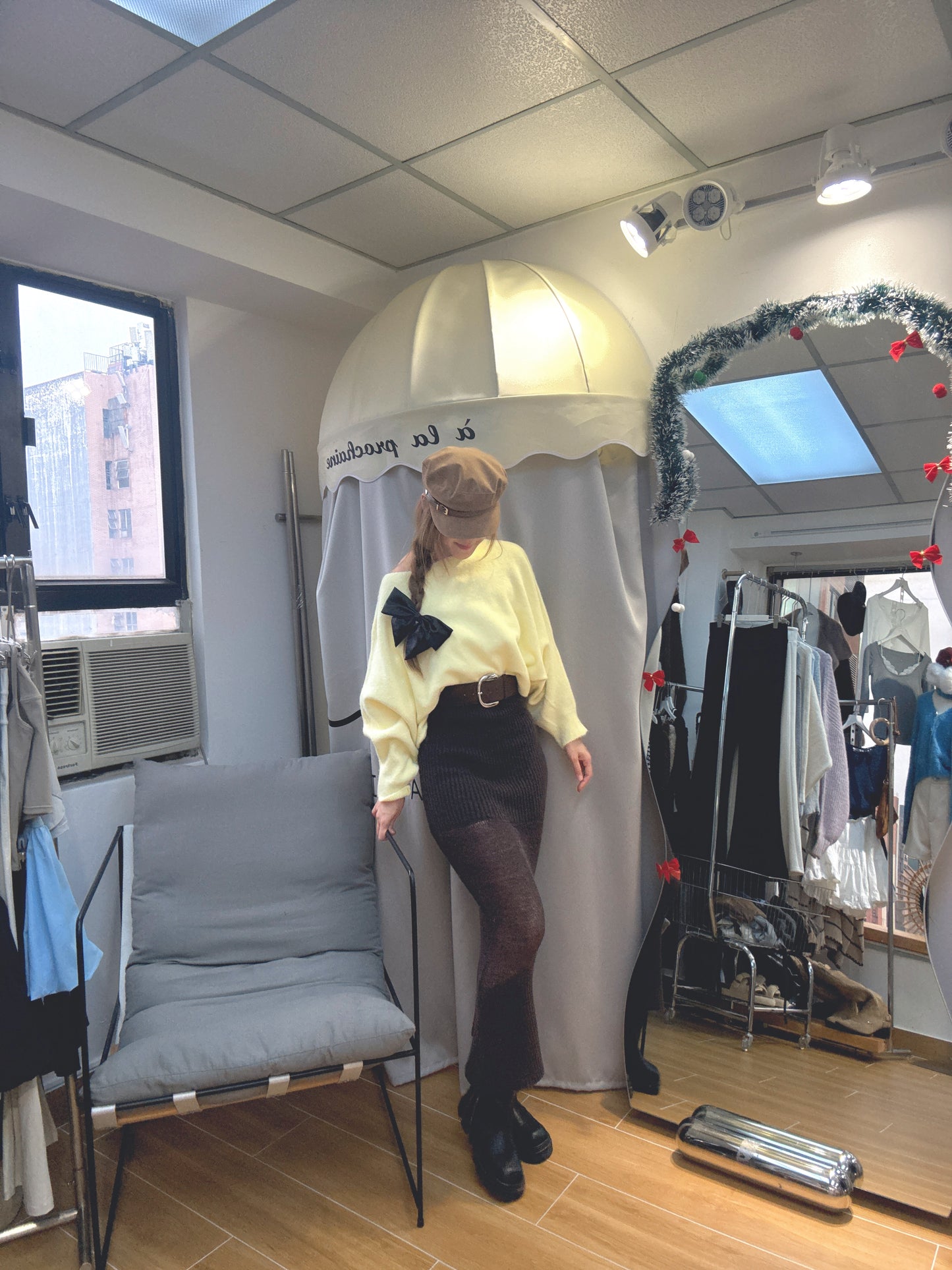 CU聖誕限定-雪絨針織錯覺魚尾裙（白/啡）