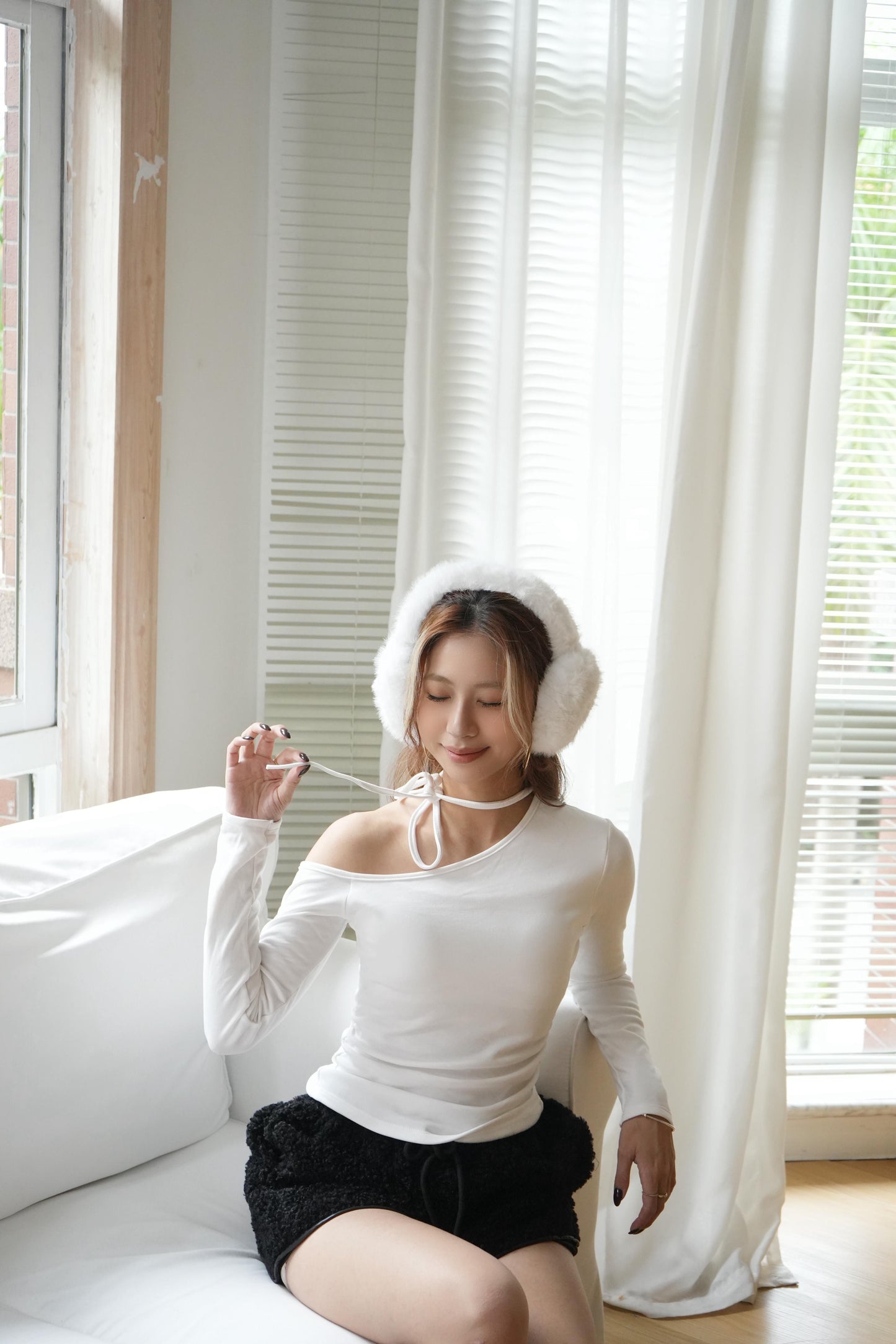 冬日加絨斜膊ribbon Bra Top