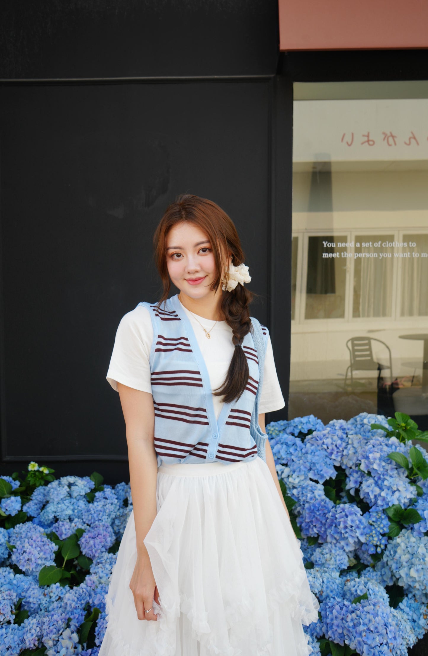 CU-藍啡間條背心tee