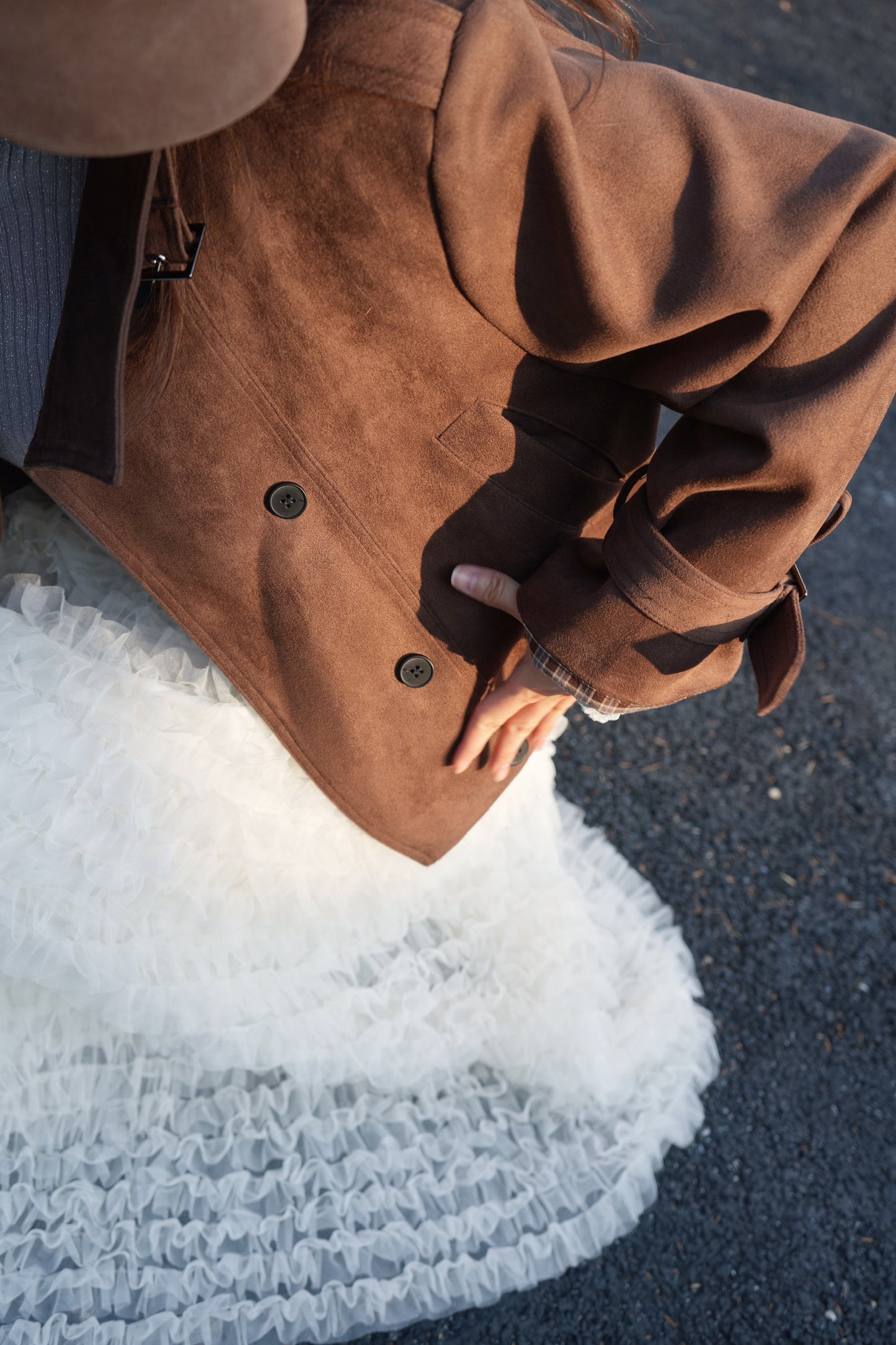 復古棕巧克力麂皮絨外套