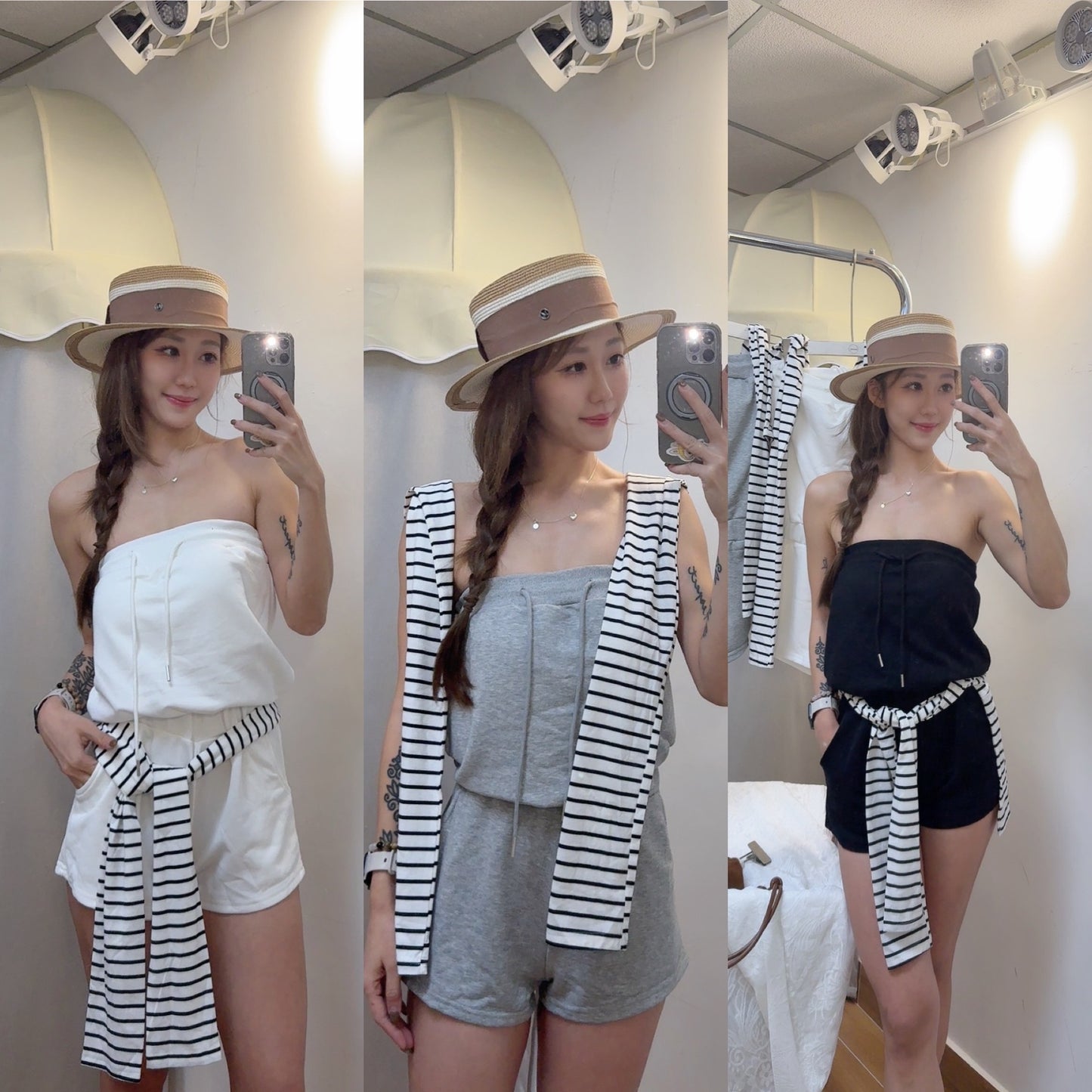 Sporty girl 抹胸連身褲（黑/白/灰）