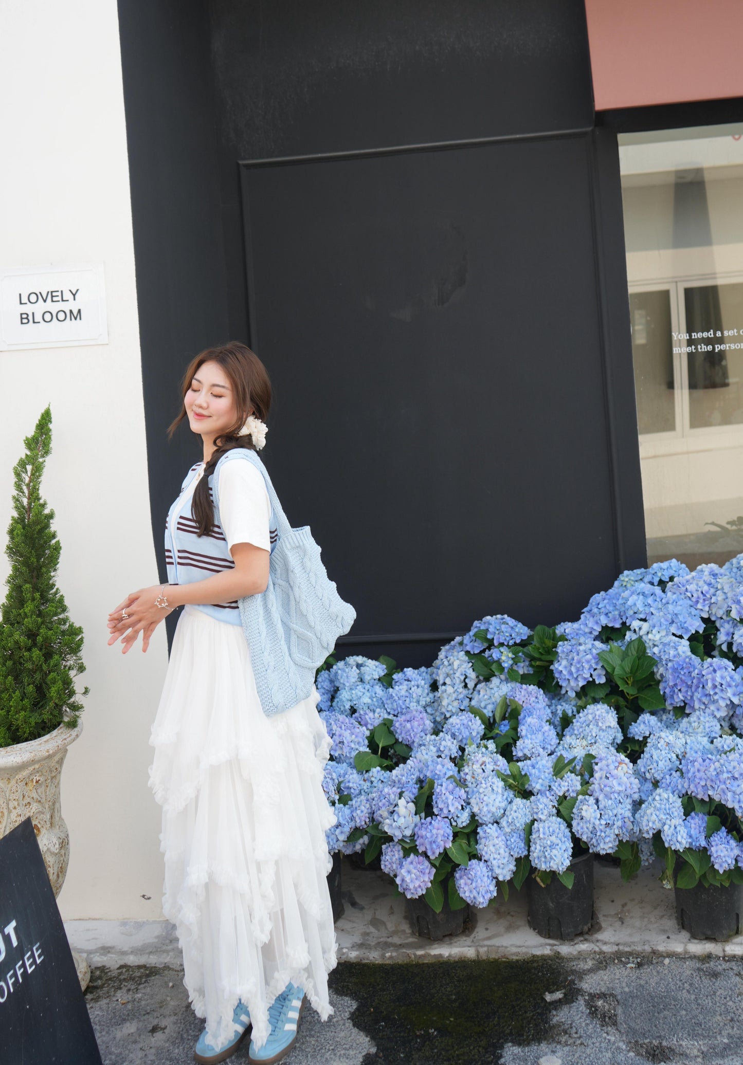 CU-藍啡間條背心tee