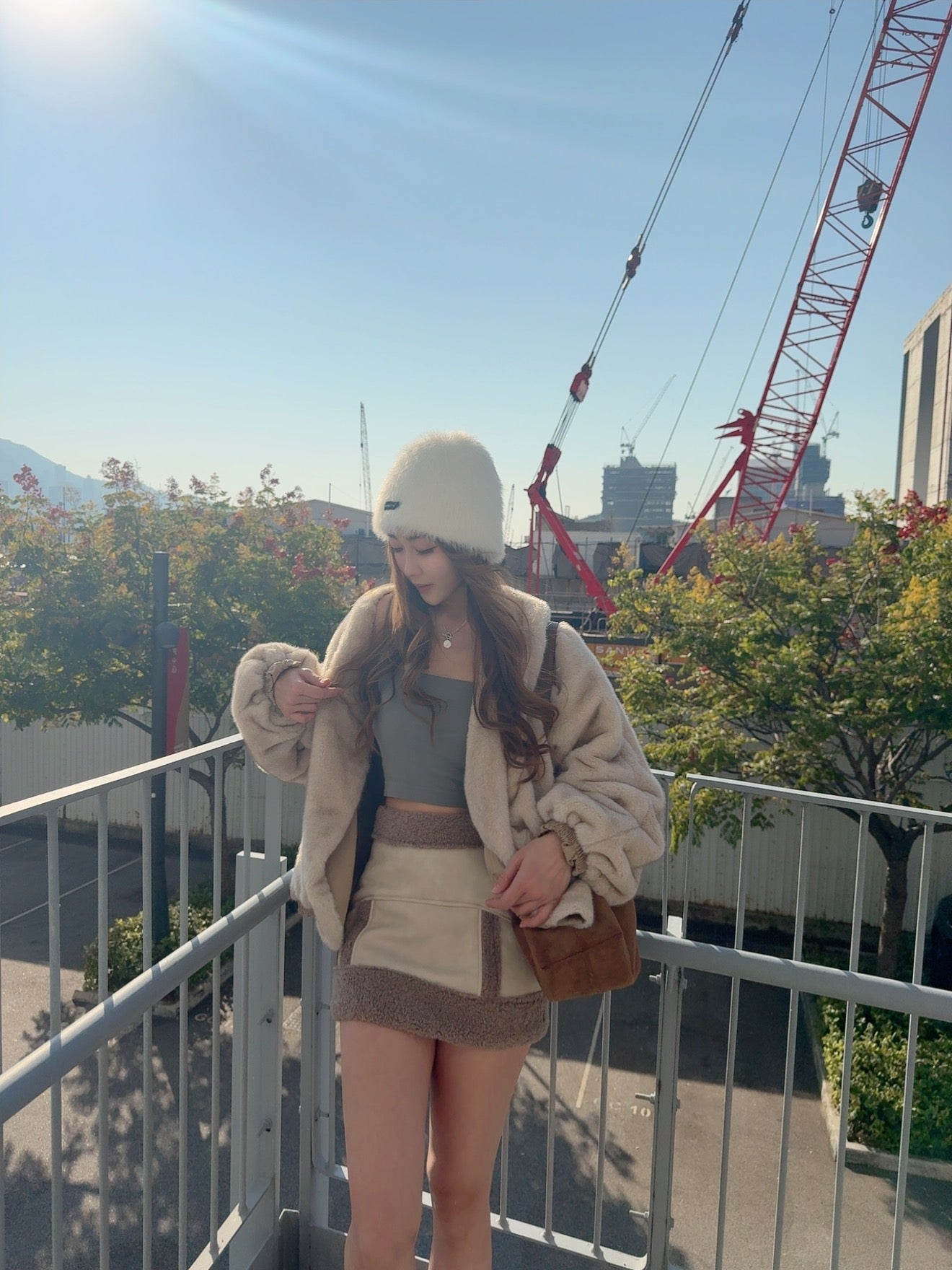 奶茶拼羊羔毛皮短裙（S/M）