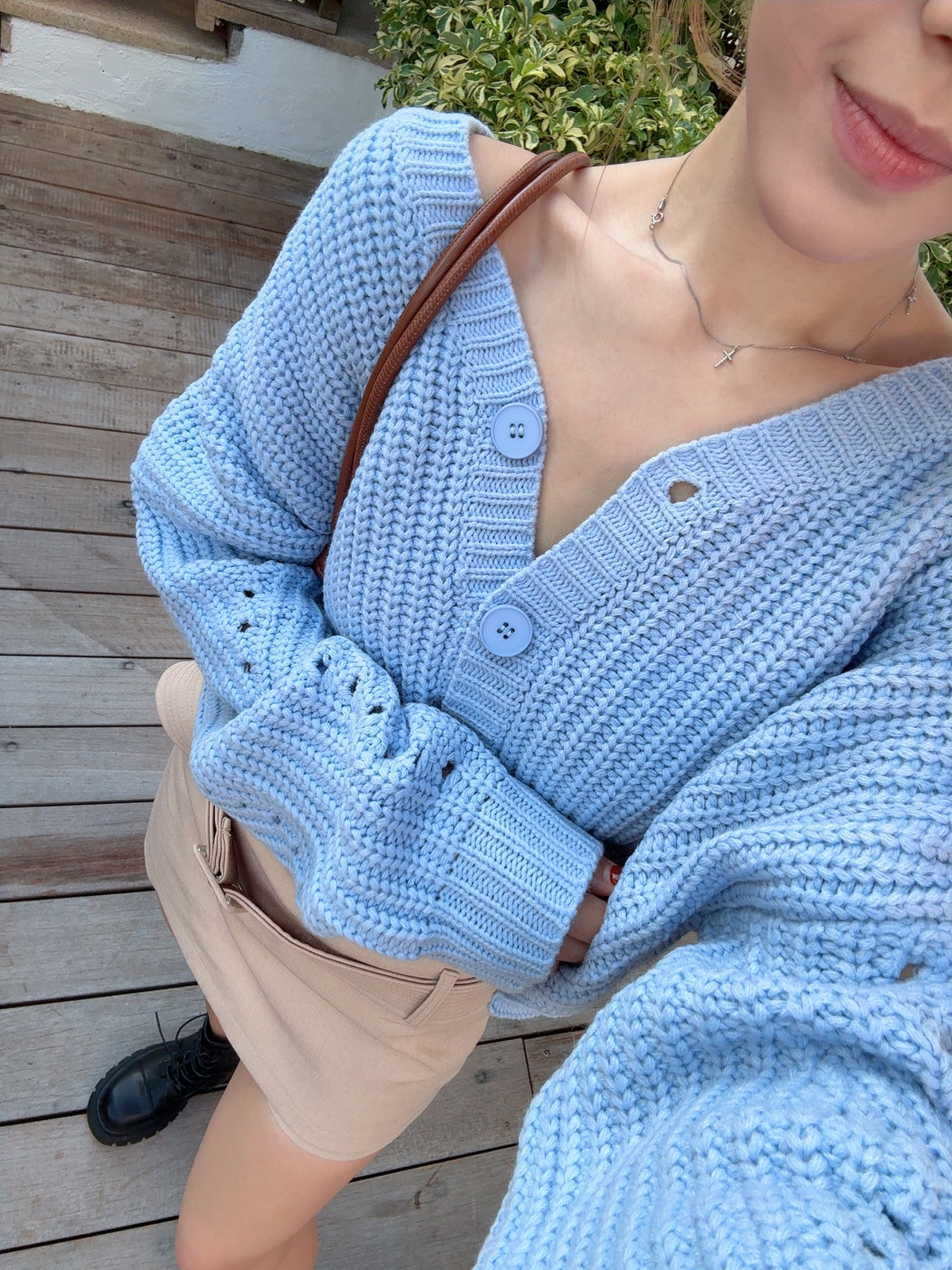 推薦* 「慵懶比例」粗針織學院風crop knit