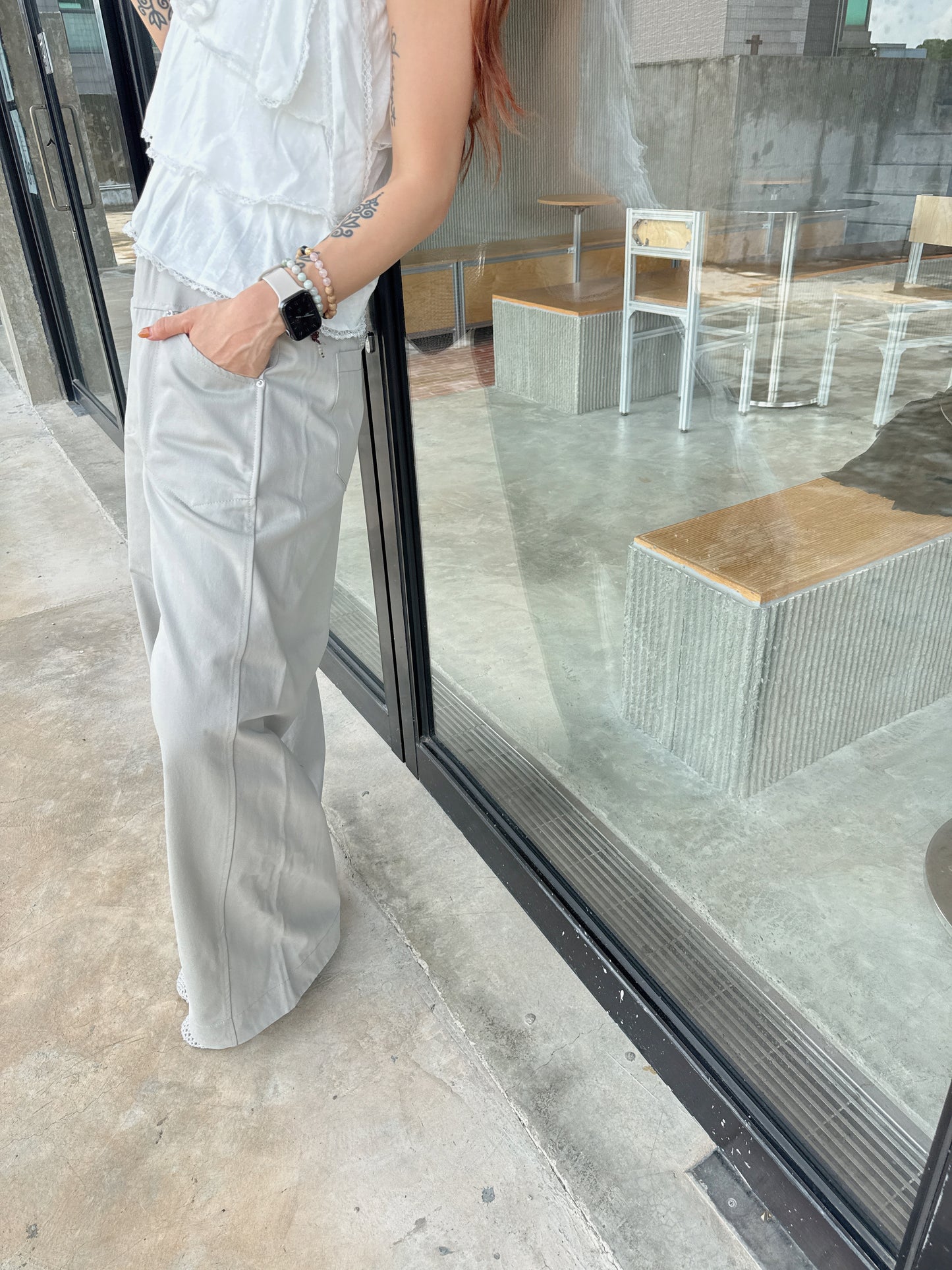 CU-伯爵茶灰直筒cargo pants (free size)