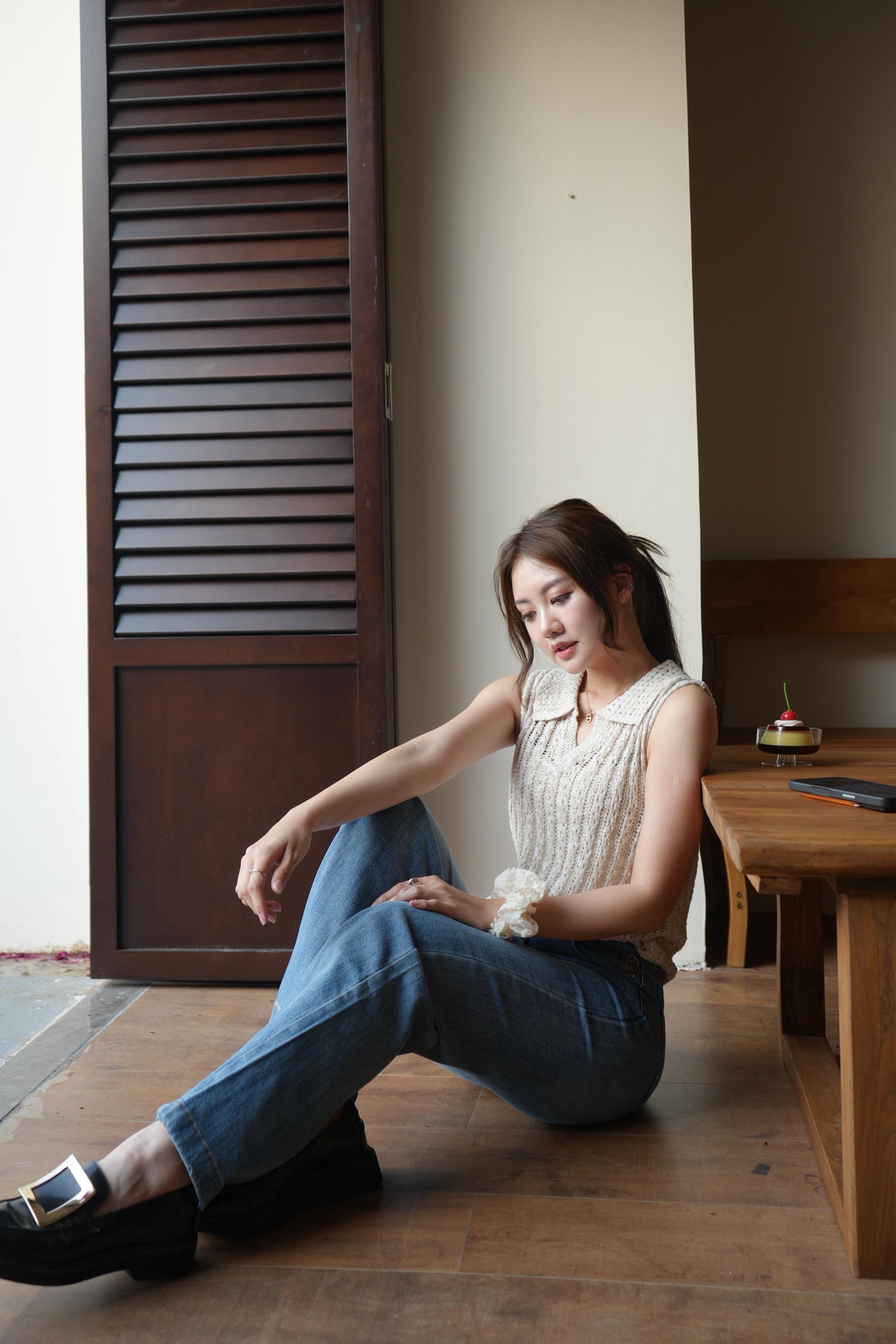 CU-極致Clean針織背心（杏/粉藍）