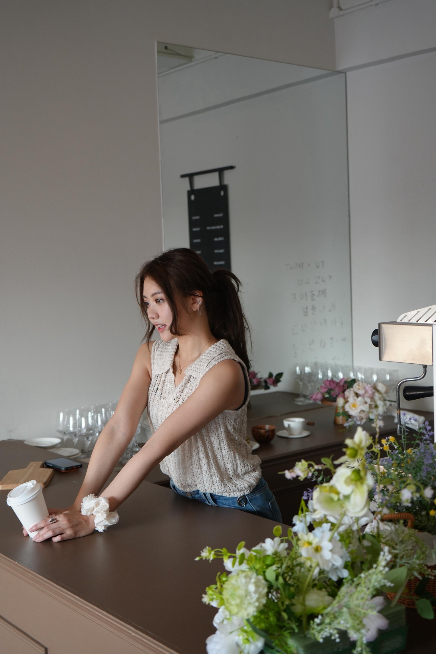 CU-極致Clean針織背心（杏/粉藍）