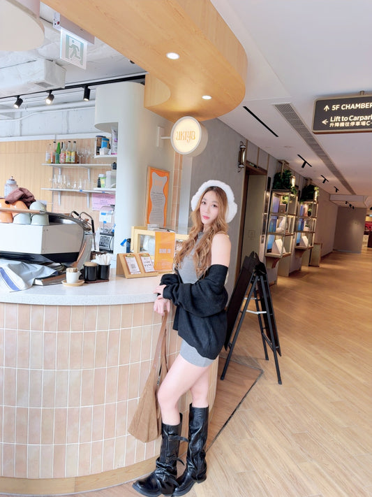 入膊露背裙+大V領冷衫套裝