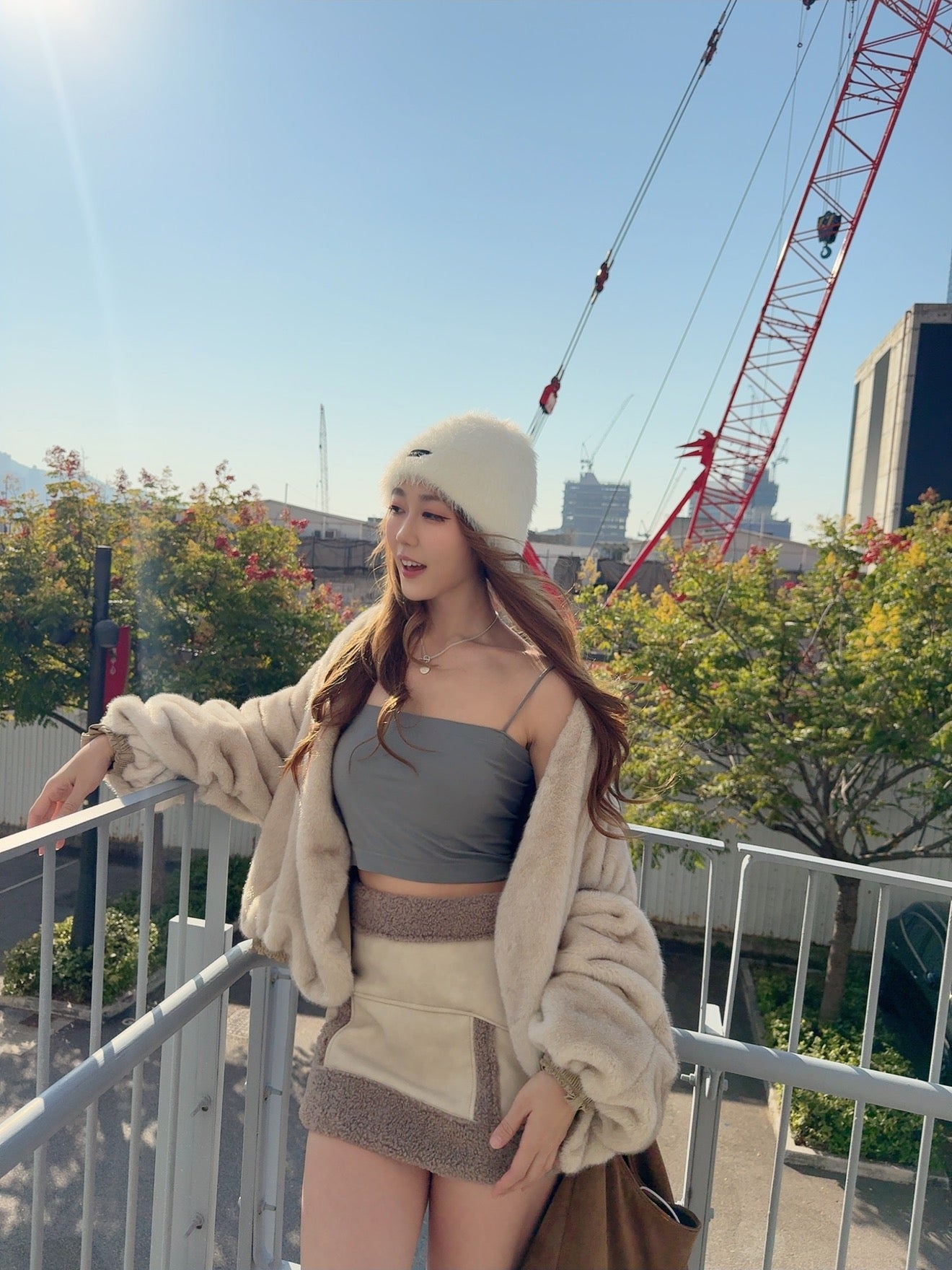 奶茶拼羊羔毛皮短裙（S/M）