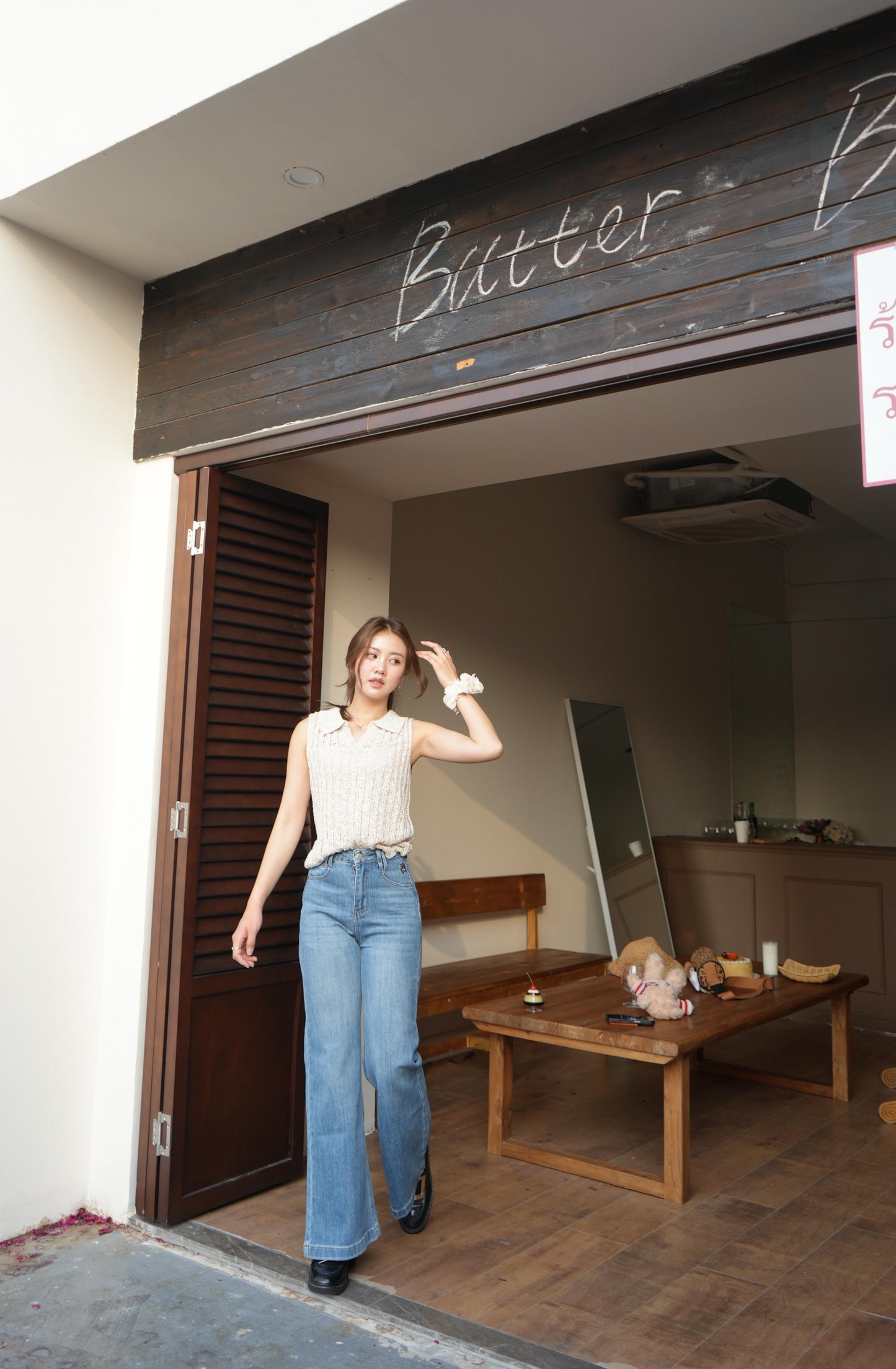 CU-極致Clean針織背心（杏/粉藍）