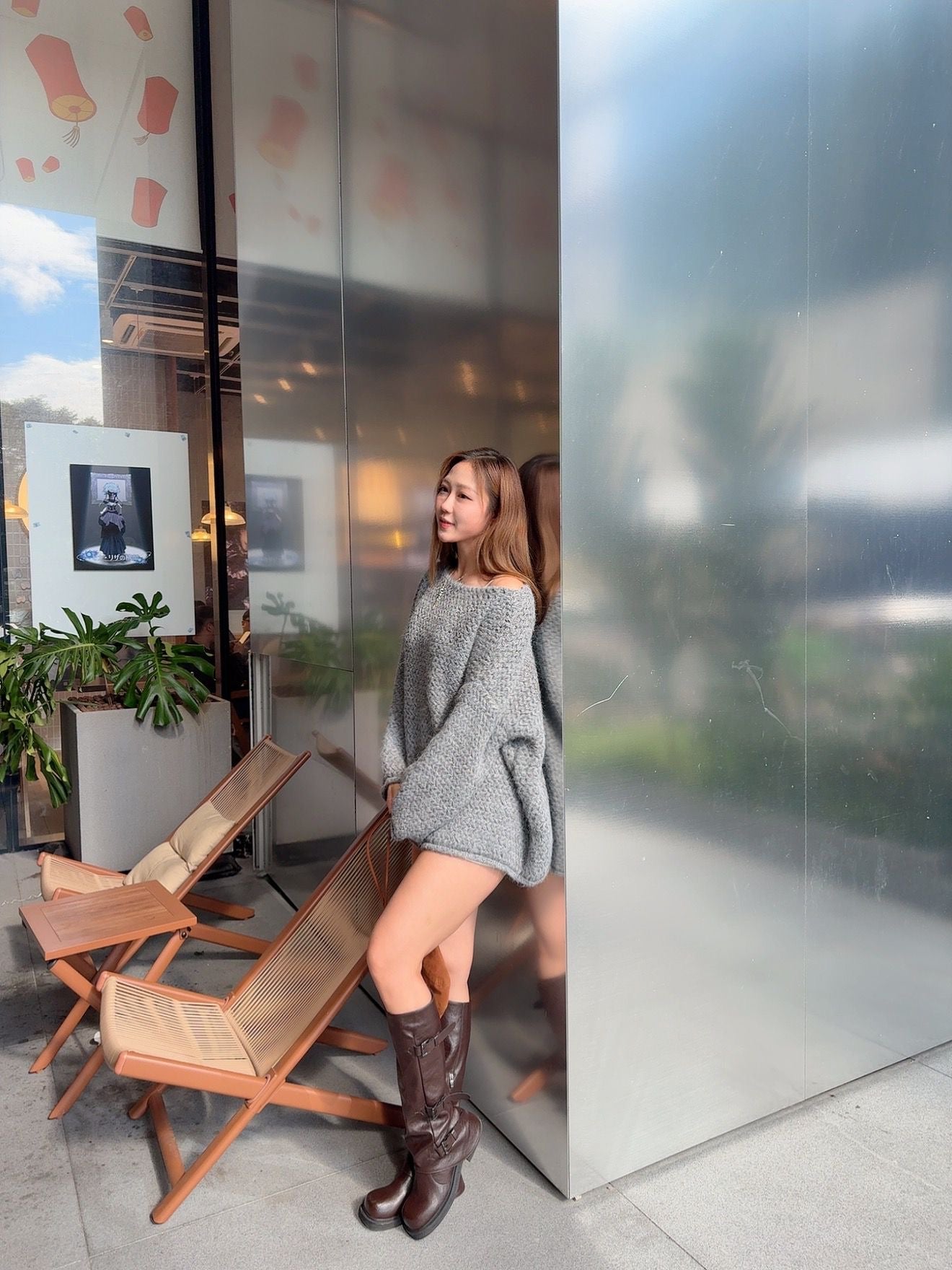 CU 慵懶大針織斜膊冷衫